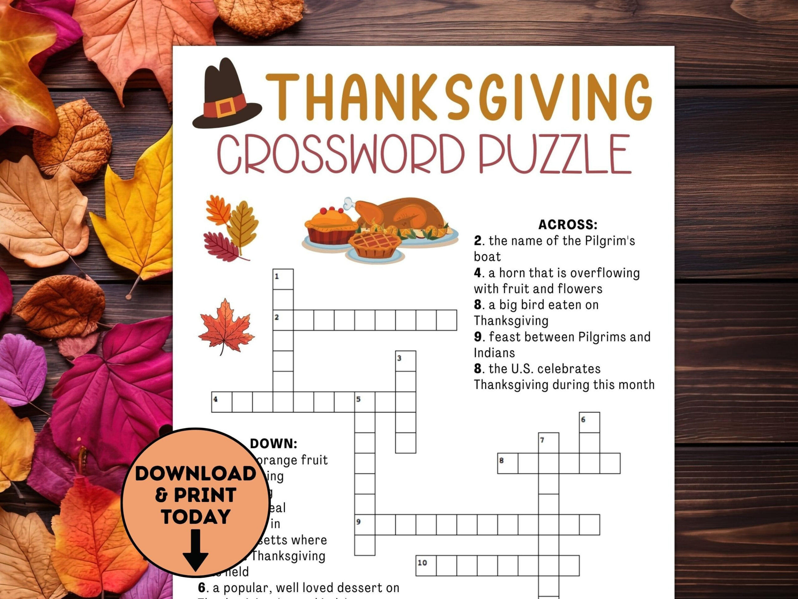 Thanksgiving Crossword Puzzle / Thanksgiving Kids Table Games in Thanksgiving Crossword Puzzle Printable
