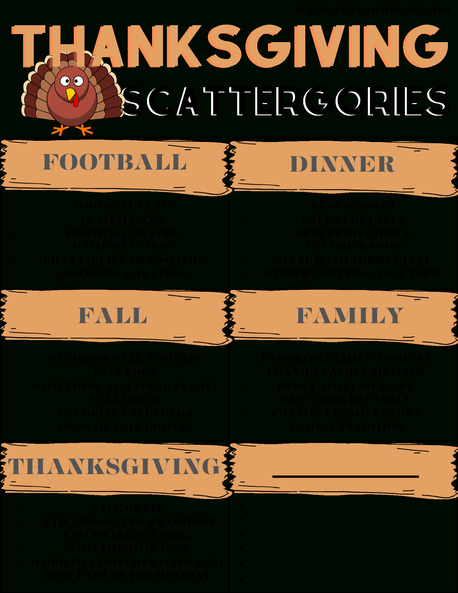 Thanksgiving Scattergories Game With Free Printables - Fox Farm Home for Thanksgiving Scattergories Free Printable