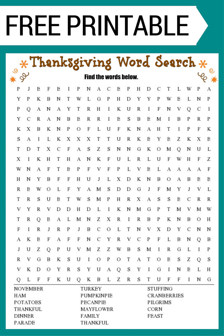 Thanksgiving Word Search (Free Printable!) within Free Printable Thanksgiving Puzzels