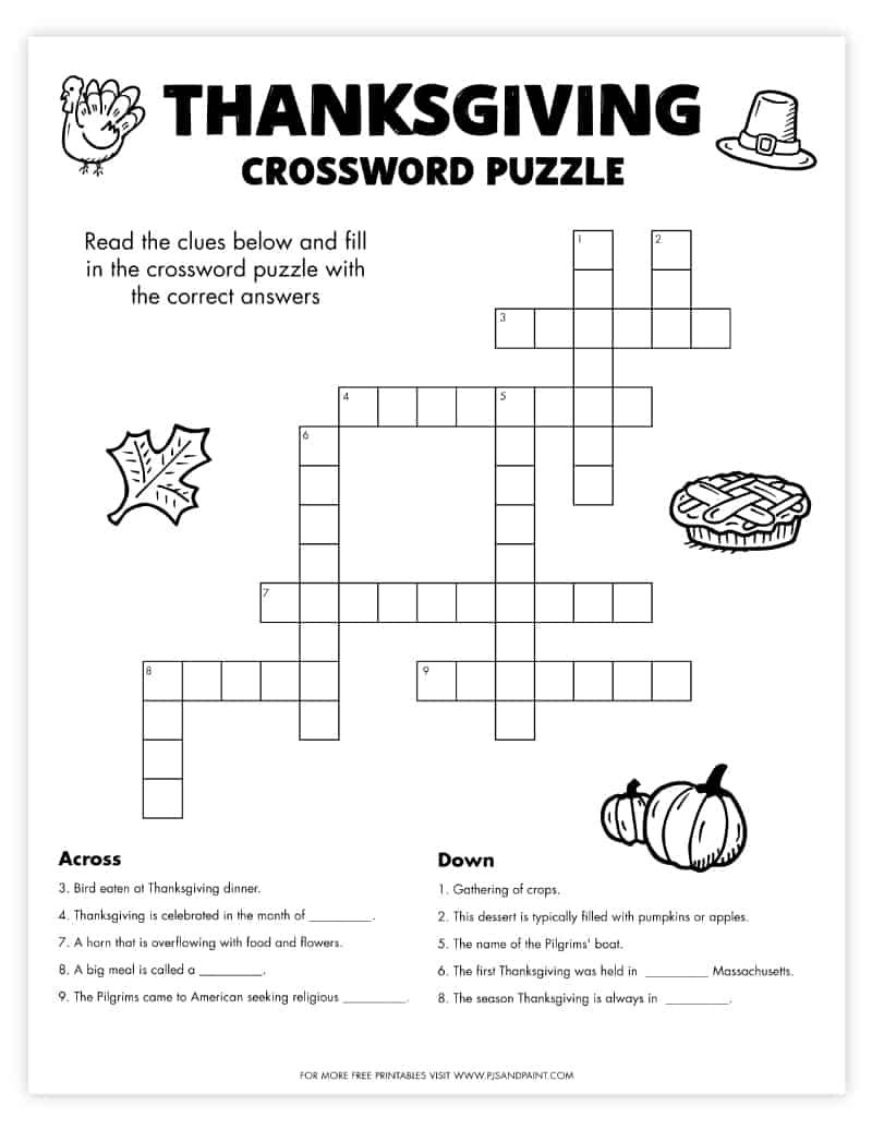 Thanksgiving Worksheets within Free Printable Thanksgiving Crossword