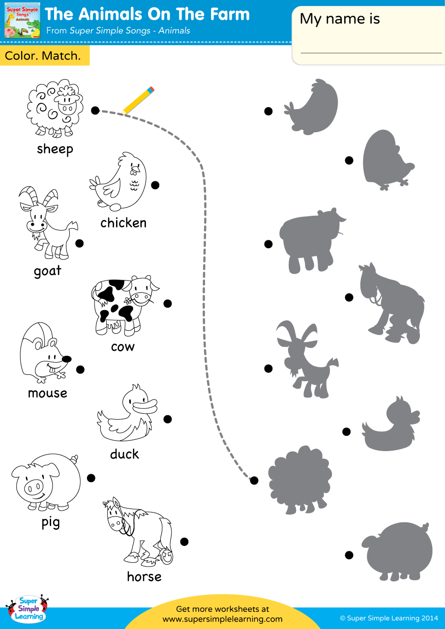The Animals On The Farm Worksheet - Color &amp;amp; Match - Super Simple with regard to Printable Mammal Worksheets For Kindergarten