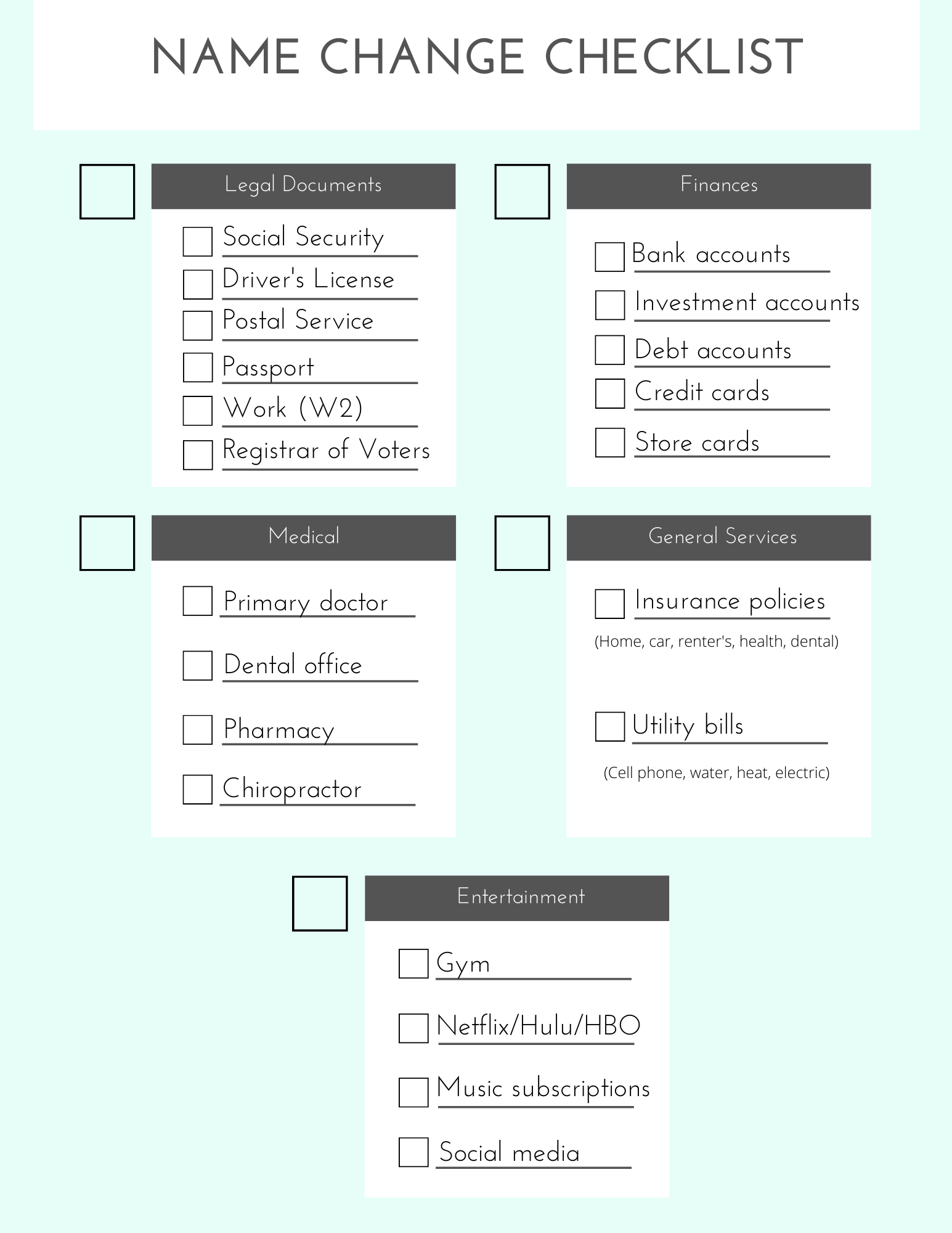 The Comprehensive Wedding Name Change Checklist You&amp;#039;Ve Been for Name Change Checklist Printable