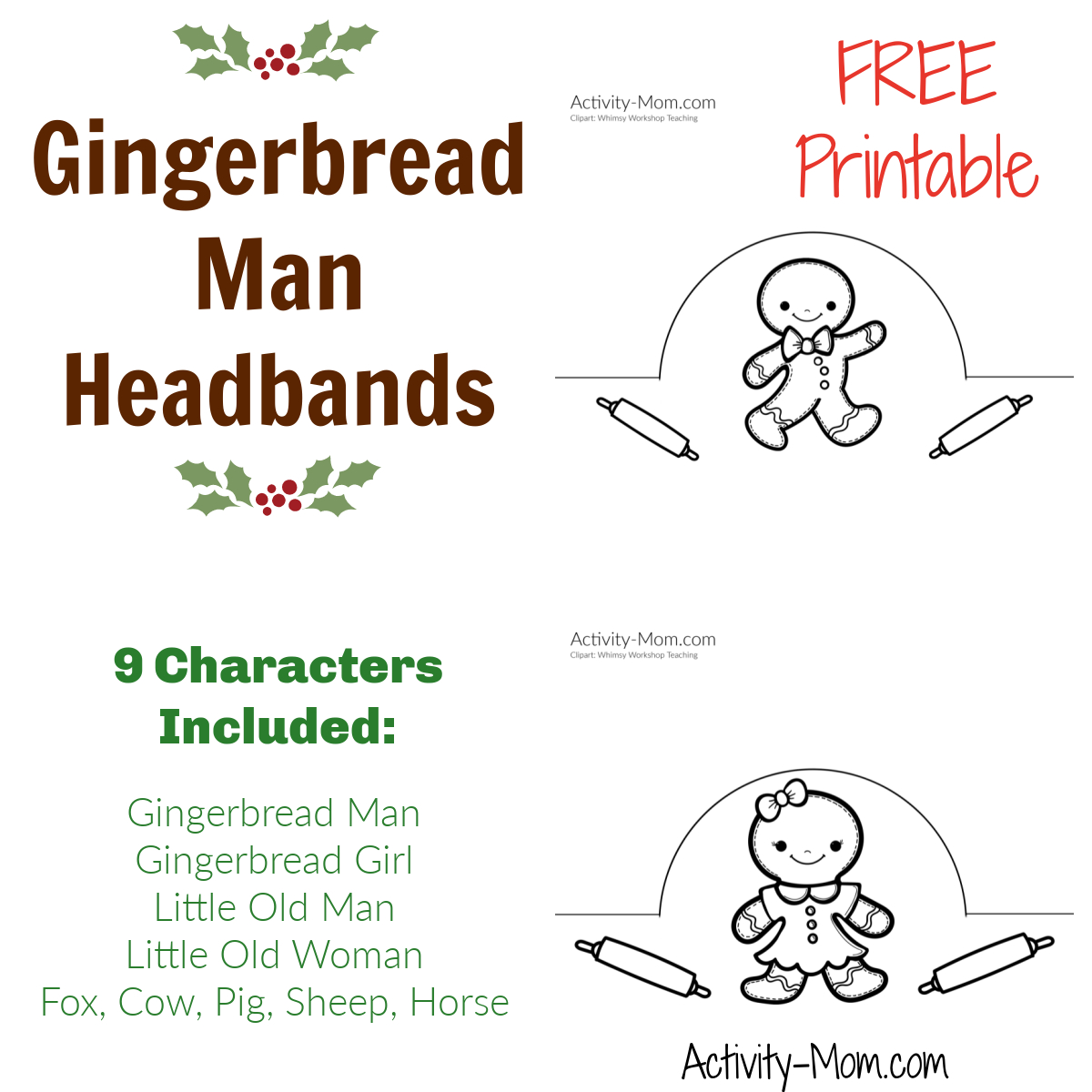 The Gingerbread Man Headbands Pack (Free Printable) - The Activity Mom for Free Printable Gingerbread Man Story Characters Printable