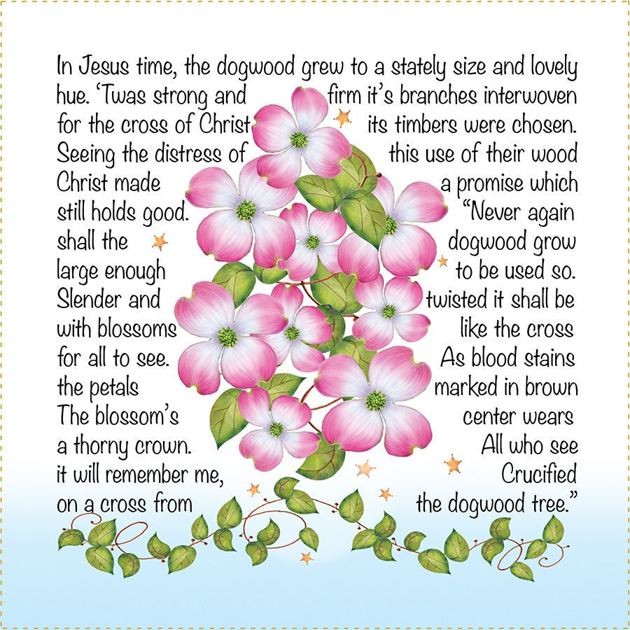 The Legend Of The Dogwood Tree Fabric Panel 6&amp;quot; Square- - Etsy in Legend Of The Dogwood Tree Poem Printable