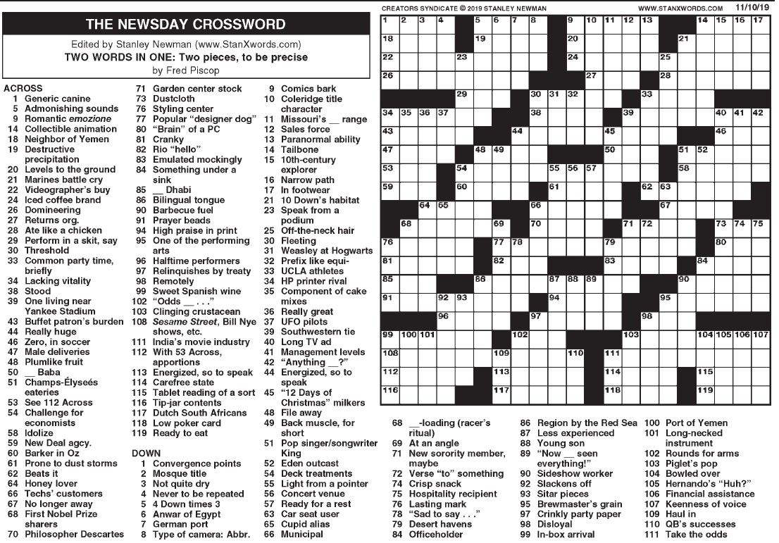 The Newsday Crossword - The Mountain Eagle intended for Newsday Crossword Puzzle Printable