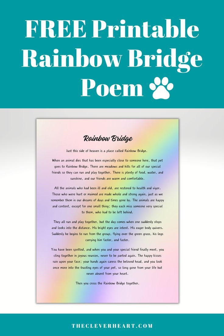 The Rainbow Bridge Poem (Free Printable) with Rainbow Bridge Poem Printable Free