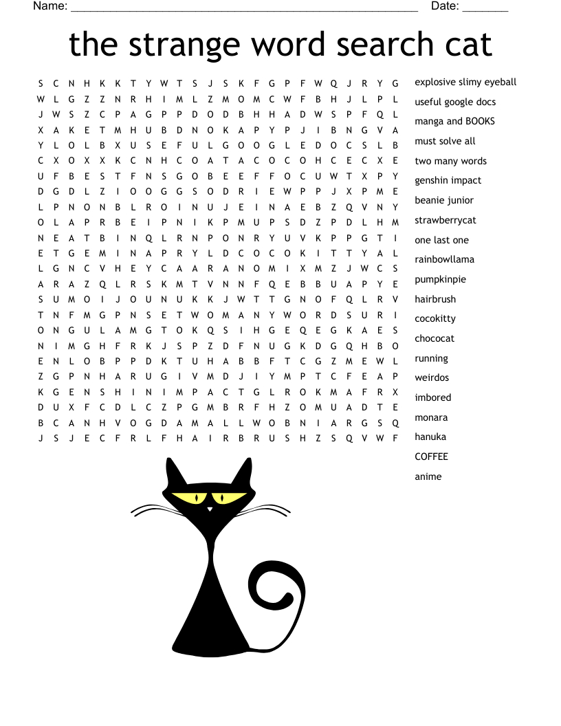 The Strange Word Search Cat - Wordmint intended for Cat Word Search Printable