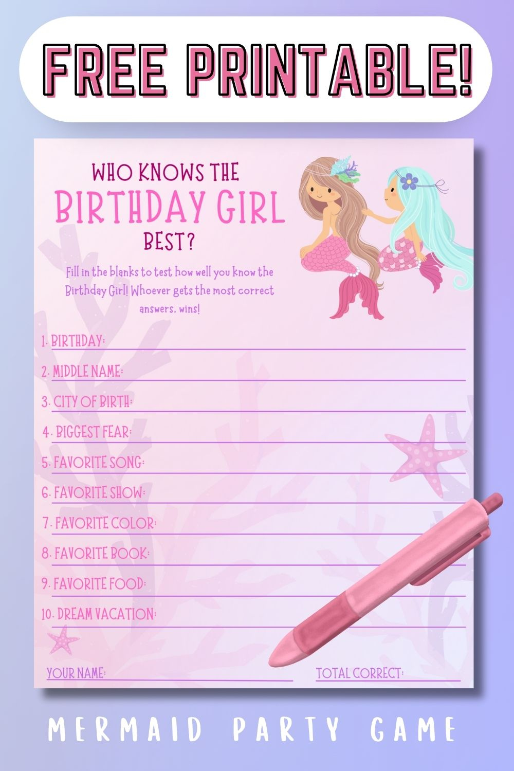 This Or That Printable - Free Mermaid Party Game throughout Free Mermaid Party Printables