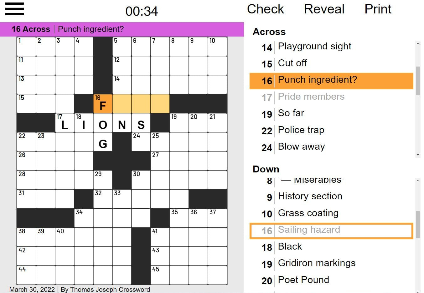 Thomas Joseph Crossword | Instantly Play Thomas Joseph Crossword with regard to Printable Thomas Joseph Crossword Puzzle For Today Answers