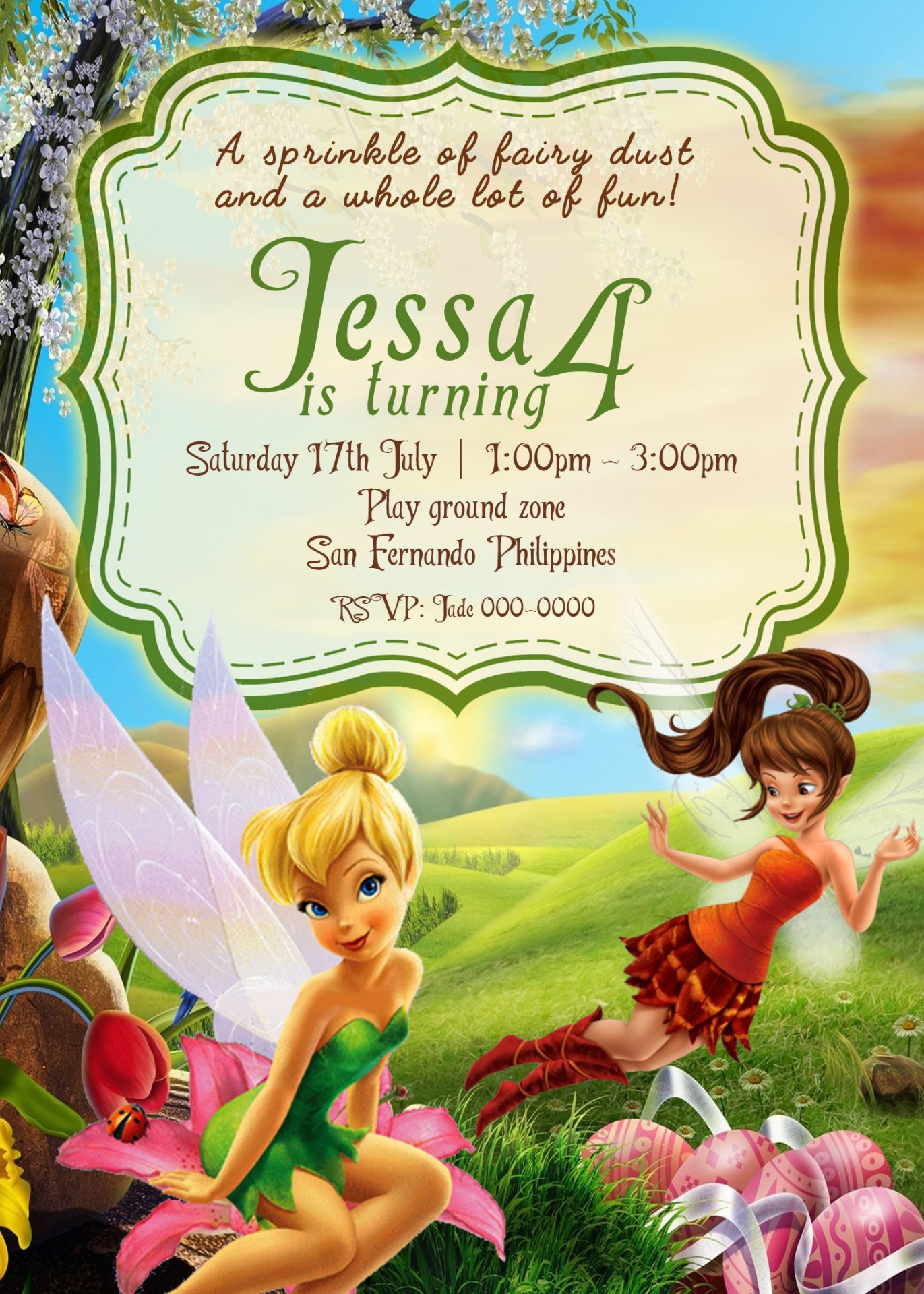 Tinkerbell Birthday Invitation Card, 4 X 6 Or 5 X 7 - Jamakodesigns intended for Free Printable Tinkerbell Invitation Template