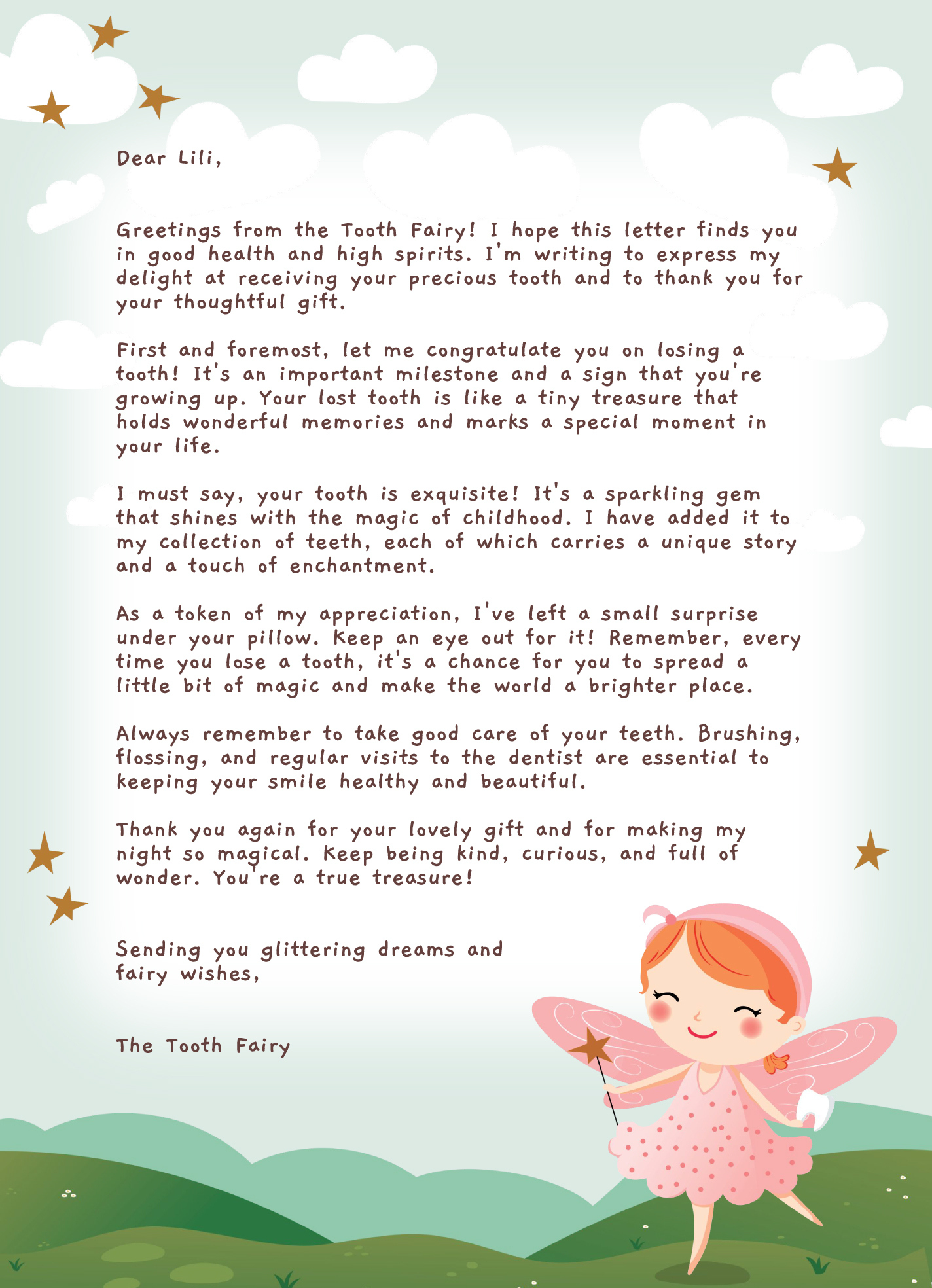 Tooth Fairy Letterhead Free Google Docs Template - Gdoc.io throughout Letters From the Tooth Fairy Free Printables