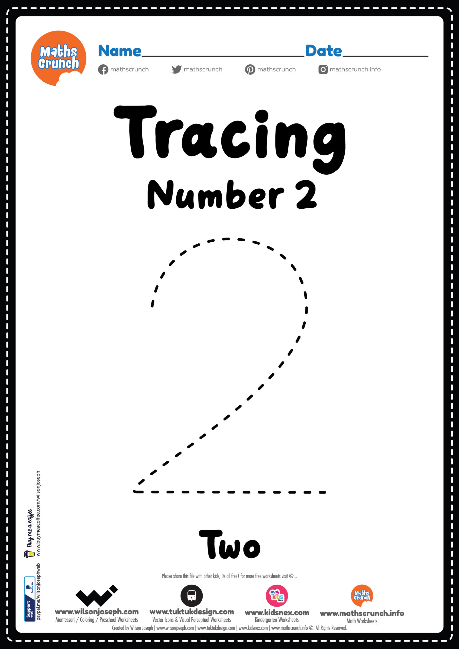 Tracing Number 2 Worksheet For Kids - Free Printable Pdf inside Number Two Worksheet Printable