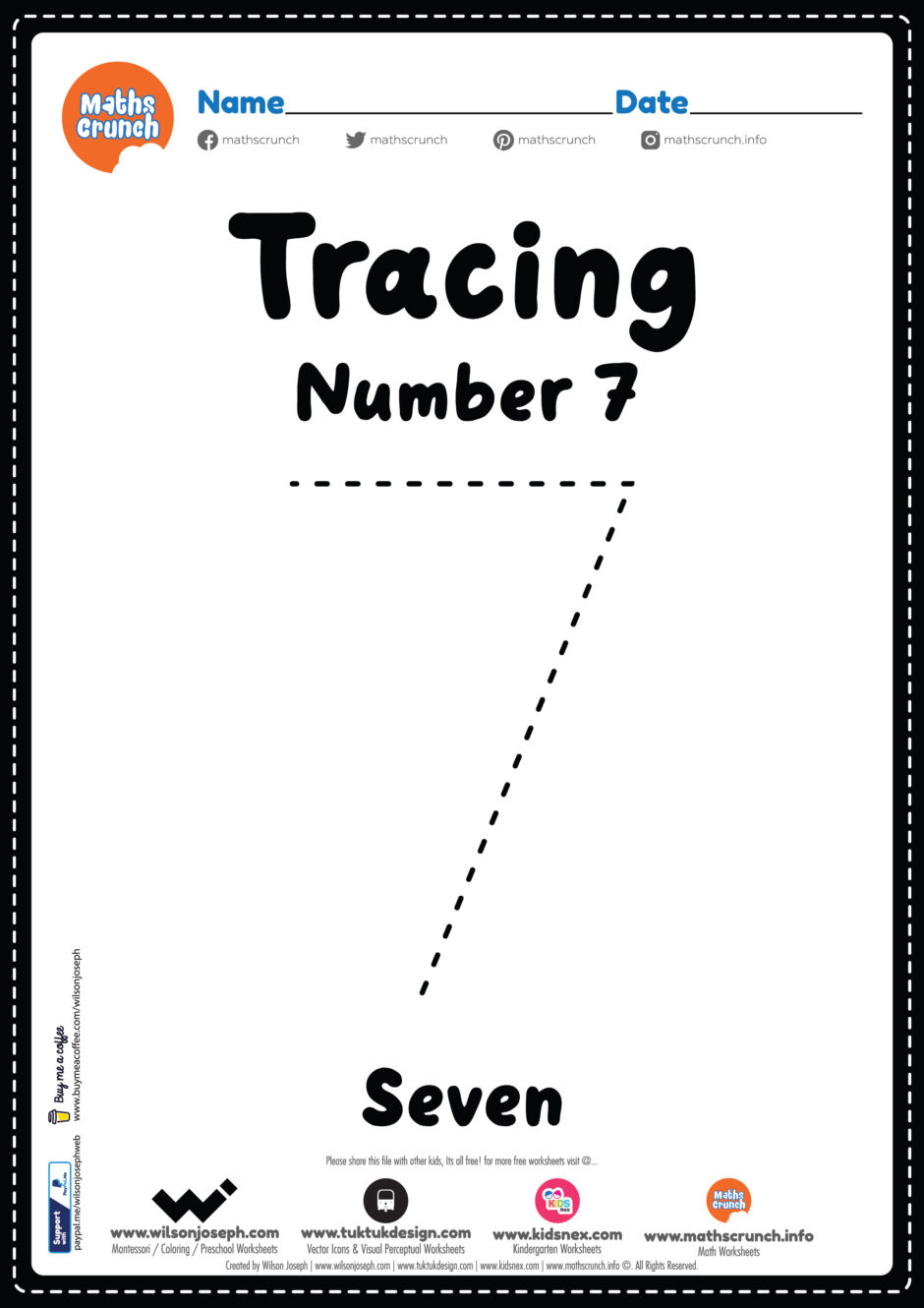 Tracing Number 7 Worksheet For Kids - Free Printable Pdf with regard to Number Seven Worksheet Printable