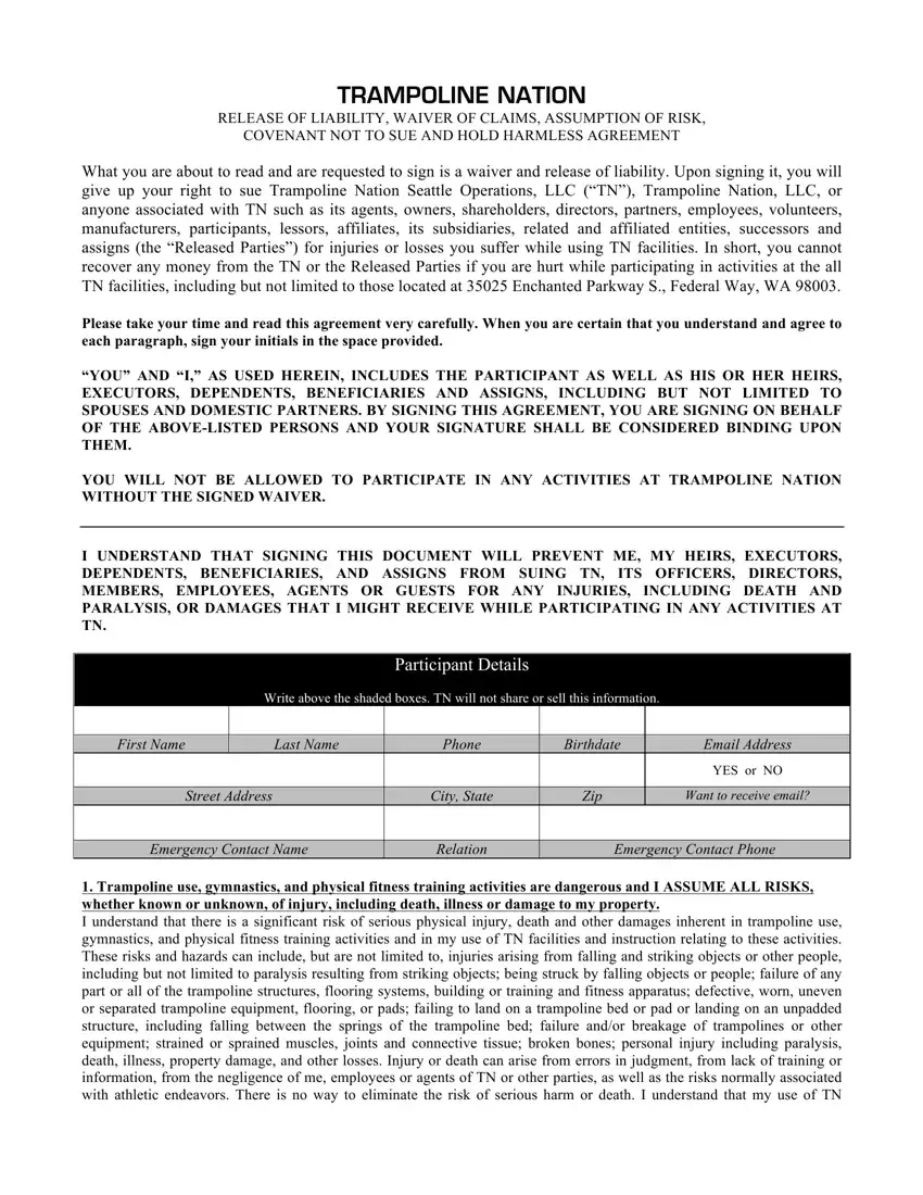 Trampoline Waiver ≡ Fill Out Printable Pdf Forms Online throughout Homeowner Free Printable Trampoline Waiver Form