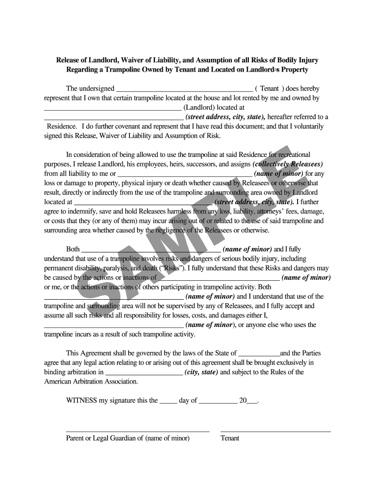 Trampoline Waiver For Rental Property: Fill Out &amp;amp; Sign Online | Dochub pertaining to Homeowner Free Printable Trampoline Waiver Form