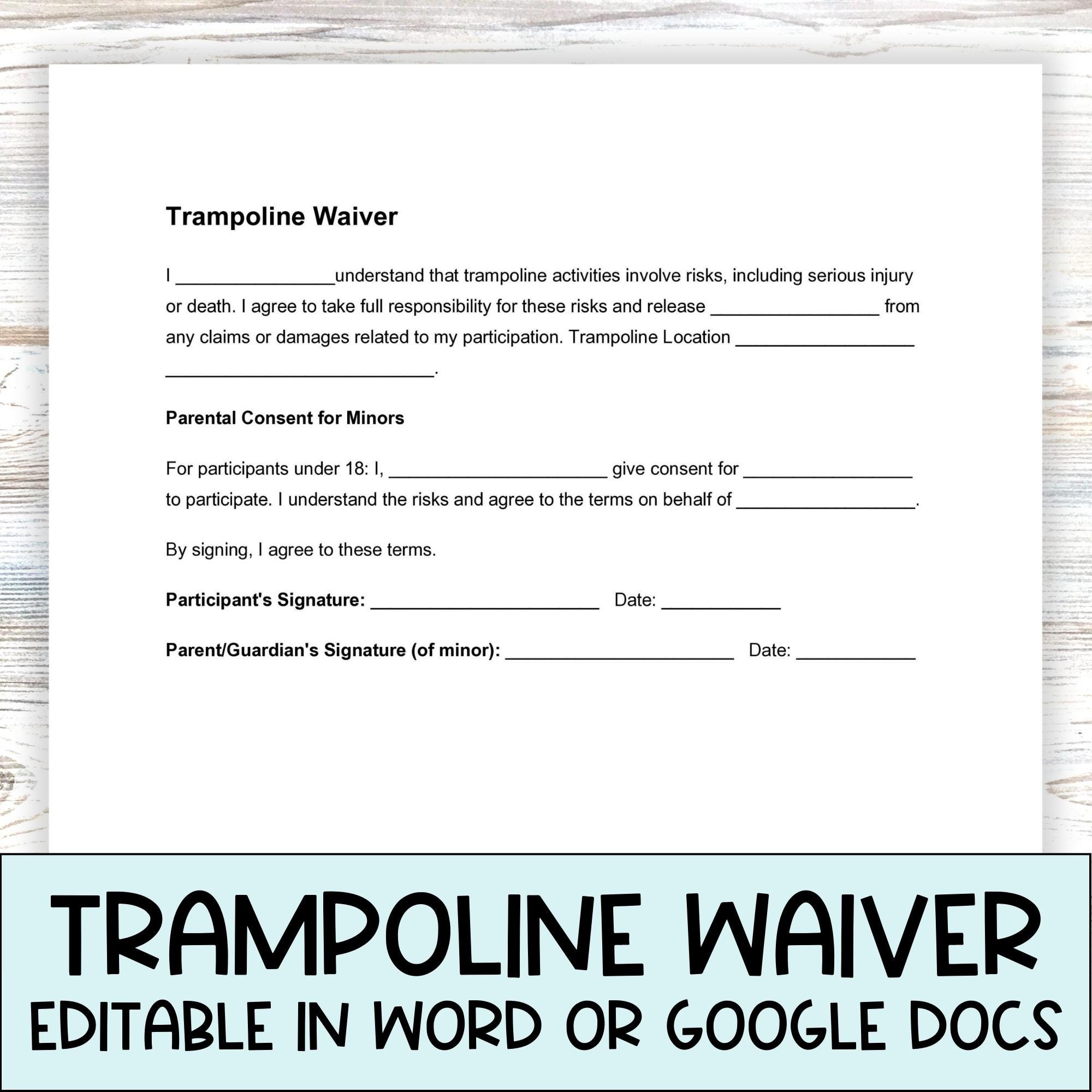 Trampoline Waiver Template, Hold Harmless Agreement, Assumption Of pertaining to Homeowner Free Printable Trampoline Waiver Form