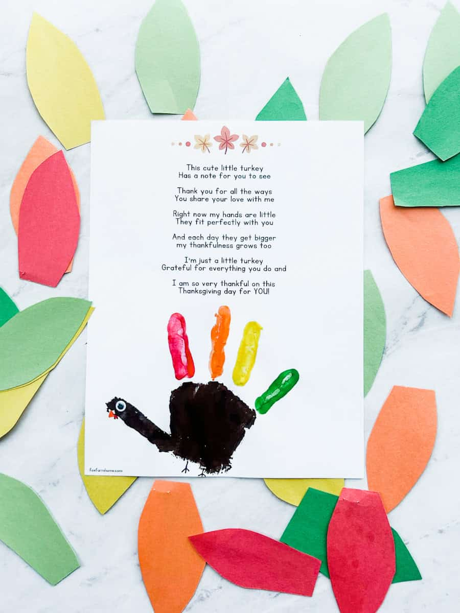 Turkey Handprint Poem | Free Printable Template - Fox Farm Home throughout Free Printable Turkey Handprint Poem