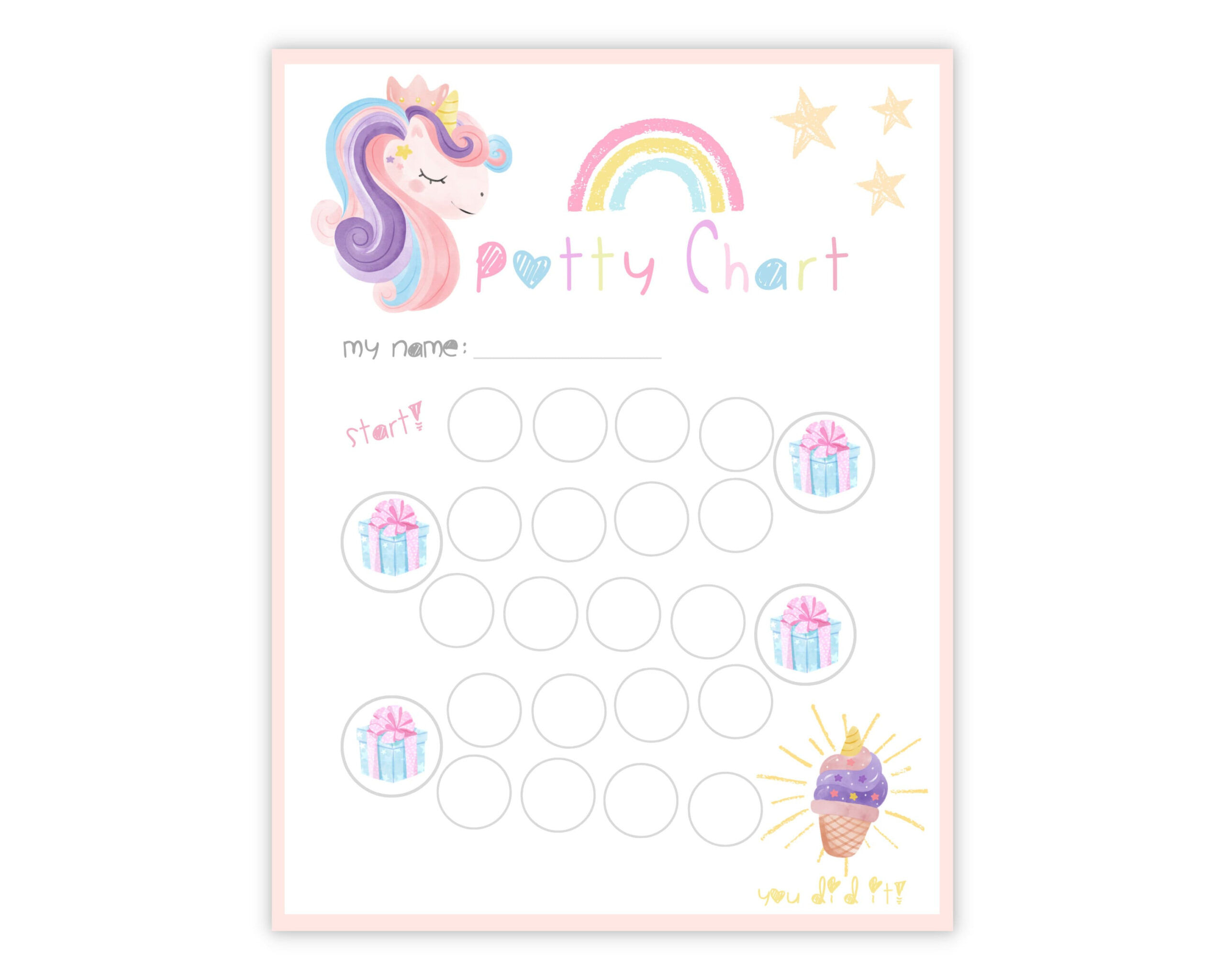 Unicorn Kids Potty Training Chart, Printable Instant Download intended for Free Printable Unicorn Potty Chart