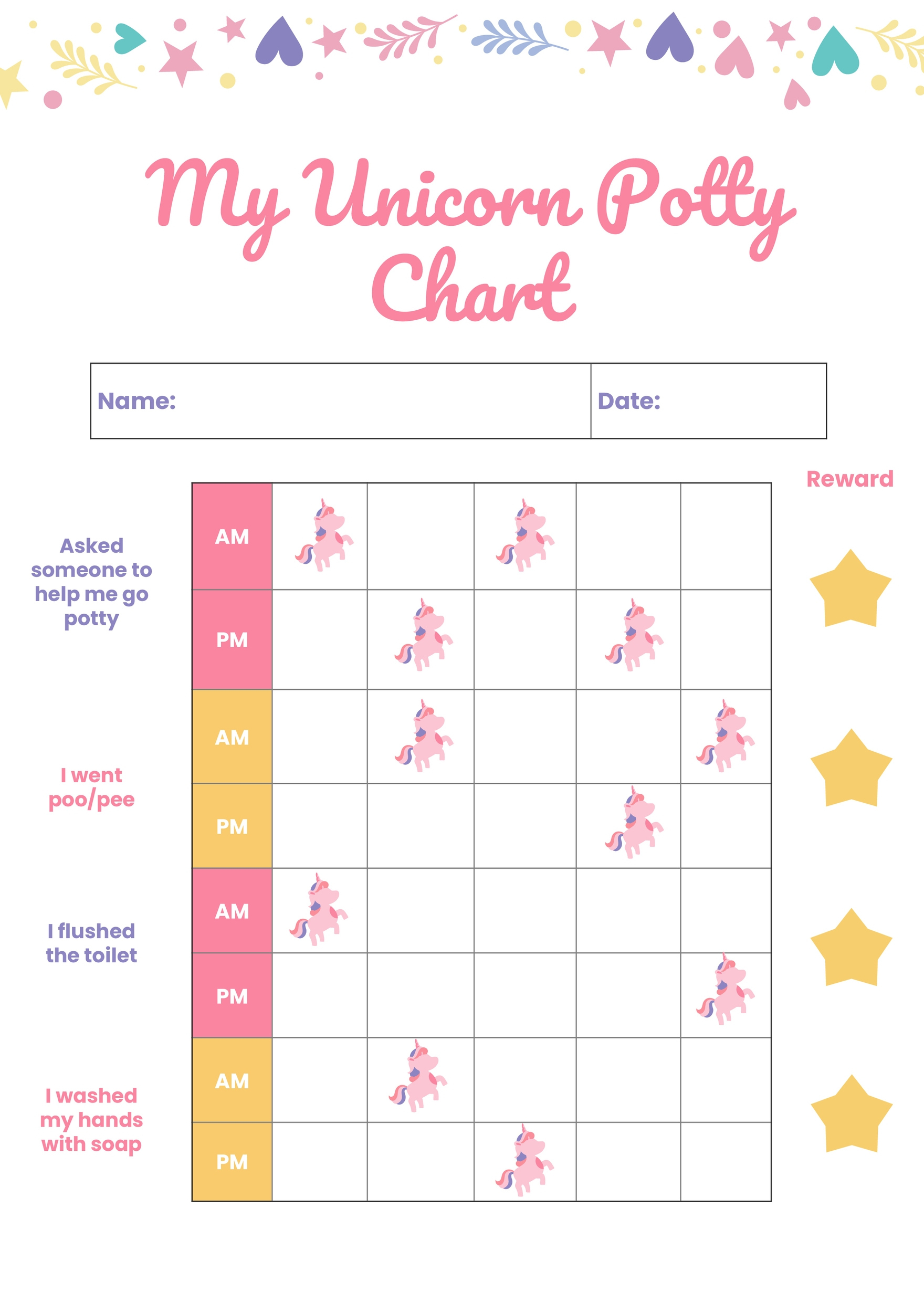 Unicorn Potty Chart In Illustrator, Pdf - Download | Template inside Free Printable Unicorn Potty Chart