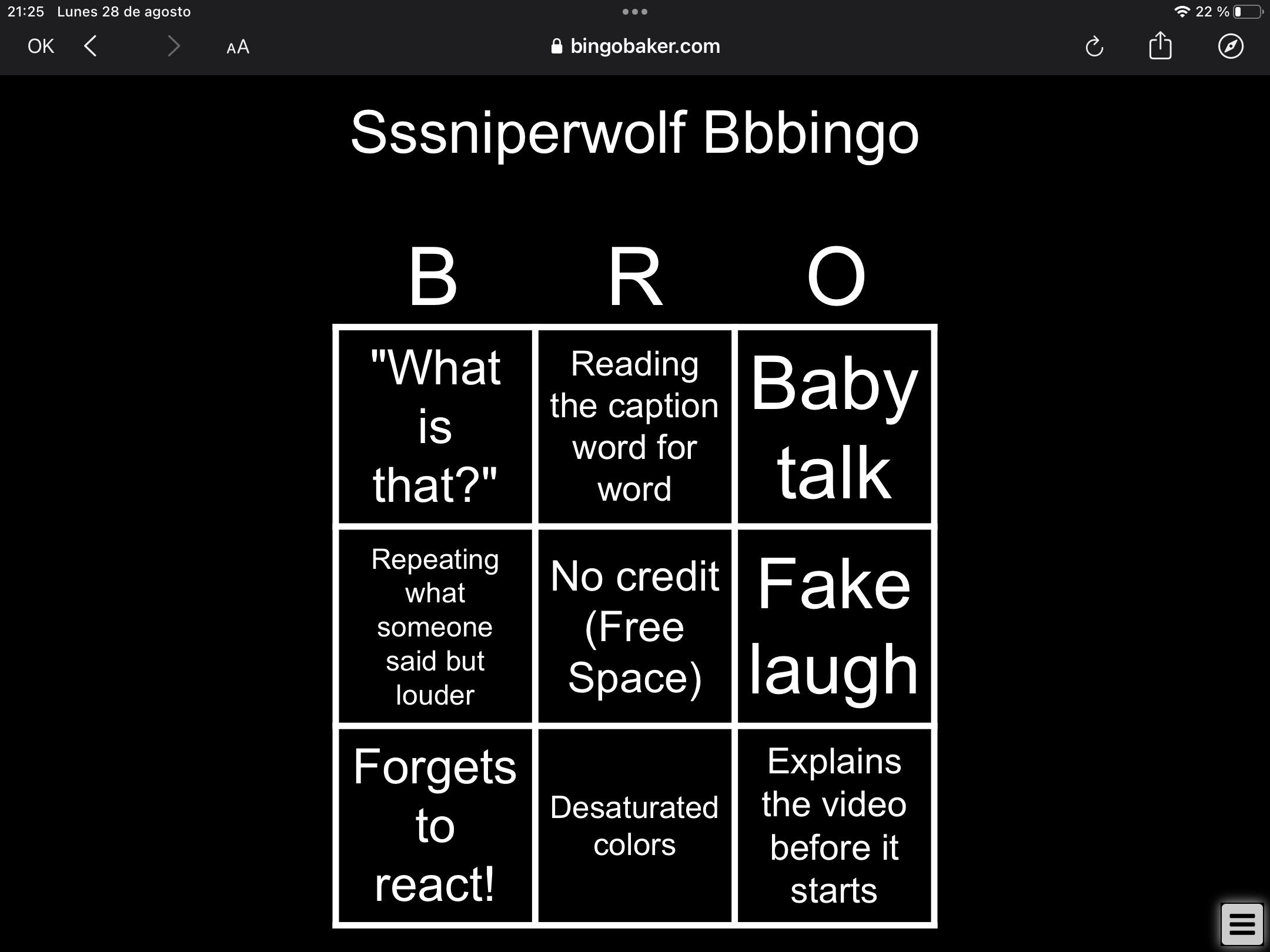 Vad Hände Med Bingobrickan? Missade Jag Något? : R/Jacksfilms with regard to Sssniperwolf Bingo Card Generator