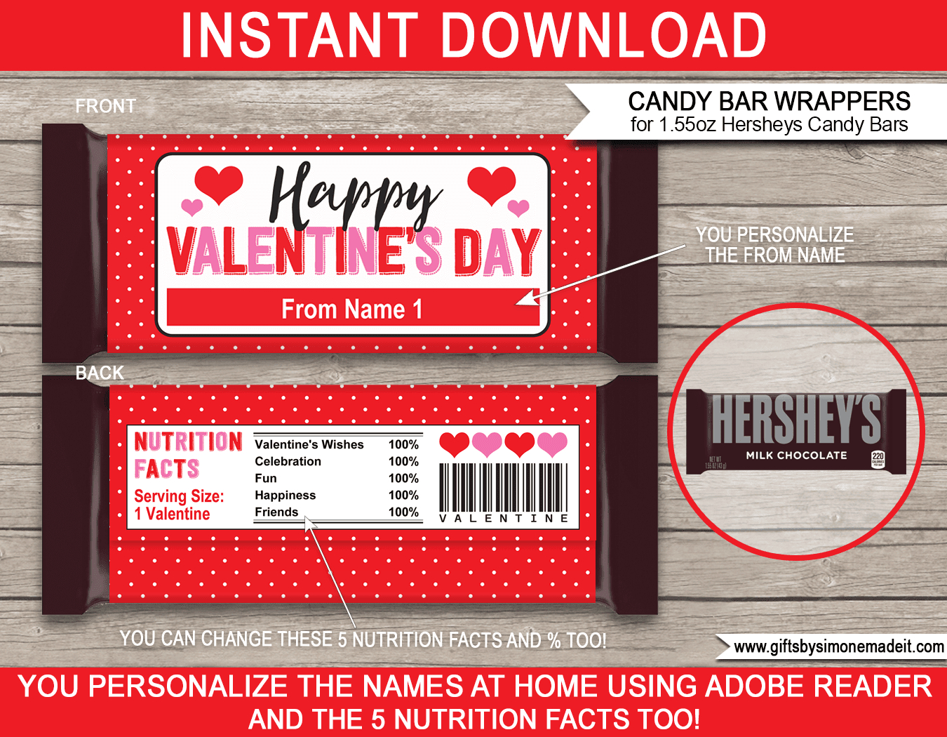 Valentine Candy Bar Wrappers (1.55Oz Hersheys) - Red Polkadot within Valentine Candy Wrappers Free Printables