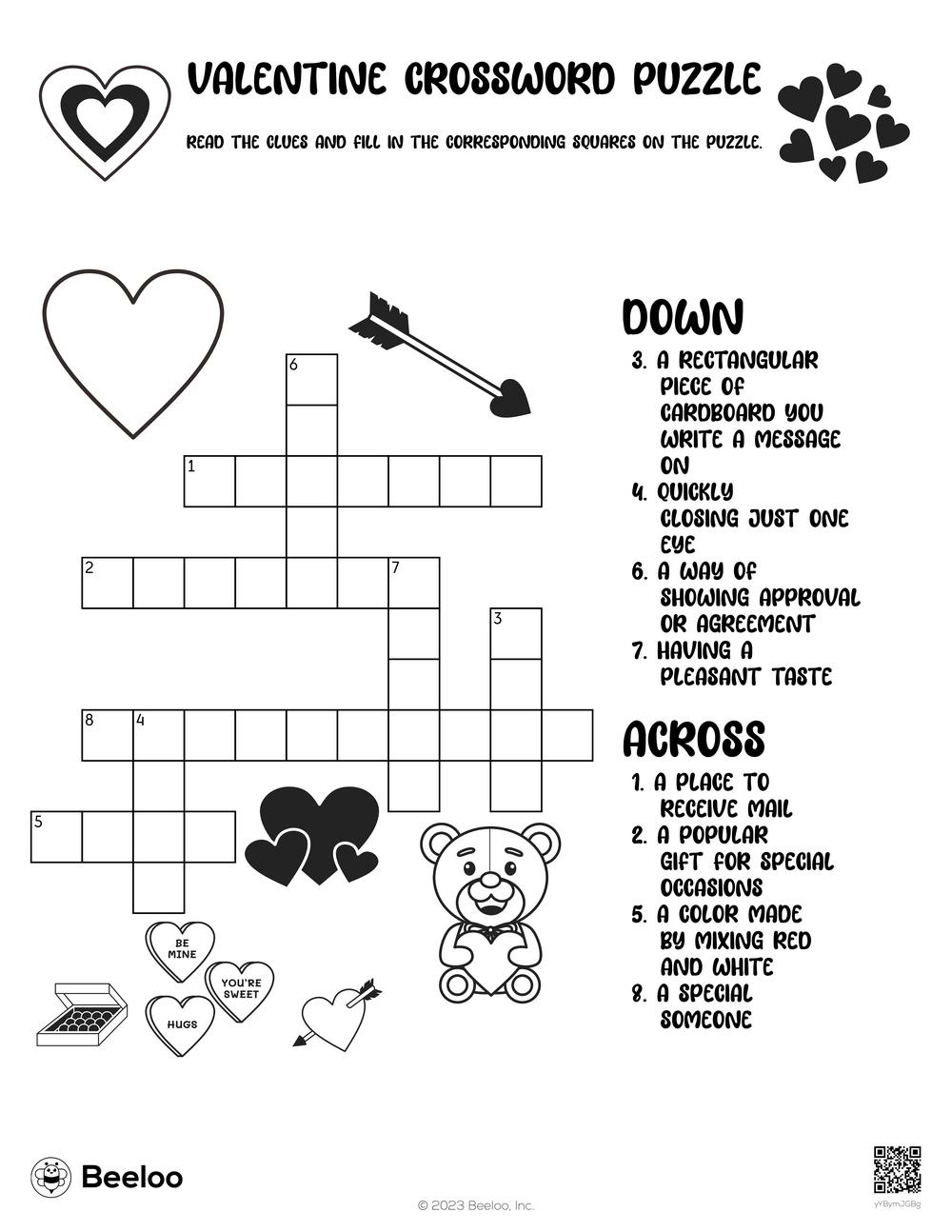 Valentine Crossword Puzzle • Beeloo Printable Crafts And in Valentine Crossword Printable