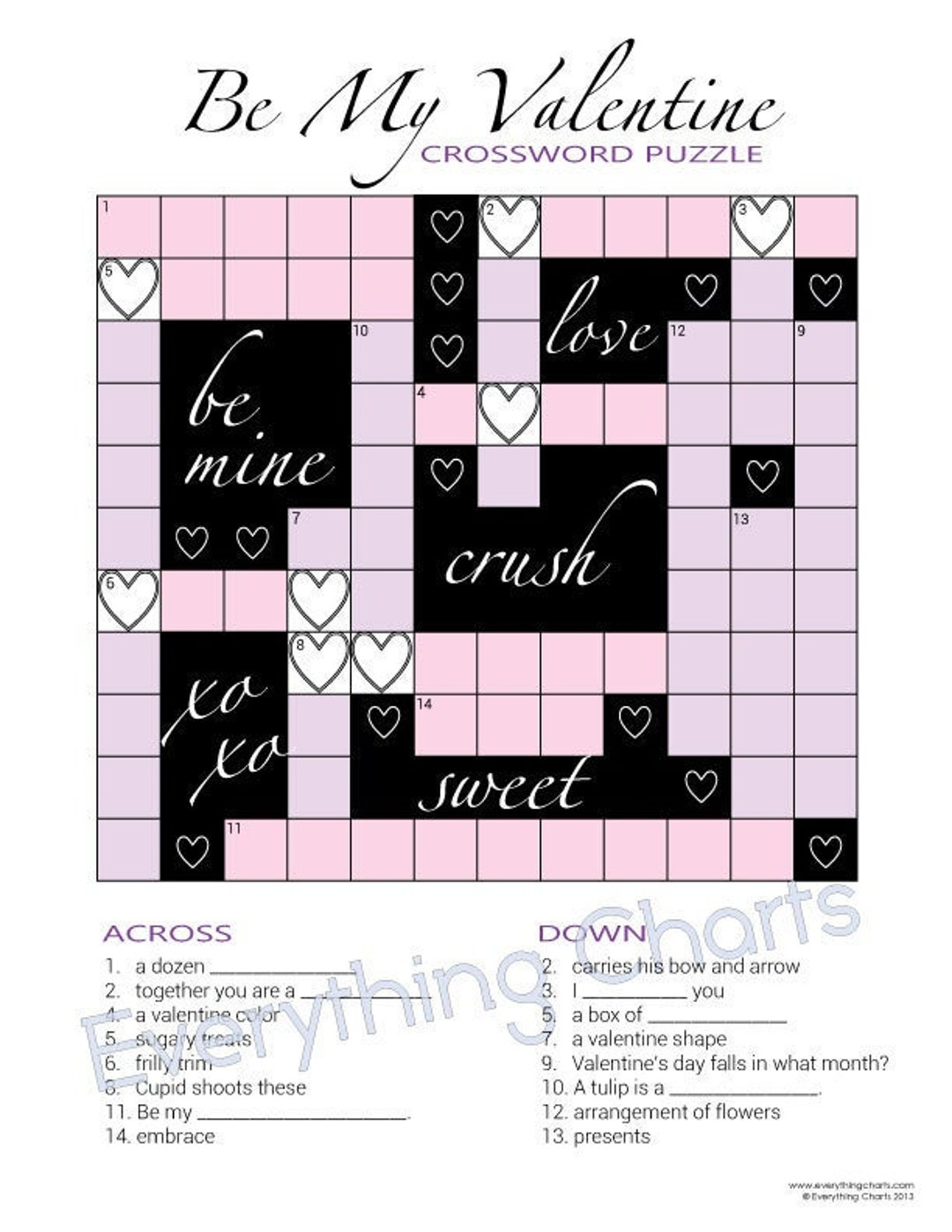 Valentine Crossword Puzzle - Pdf Files/Printables - Etsy for Valentine&amp;amp;#039;s Day Crossword Puzzles Printable