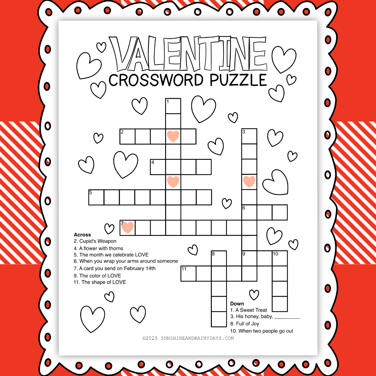 Valentine Crossword Puzzle - Sunshine And Rainy Days with regard to Printable Valentine Crossword Puzzles