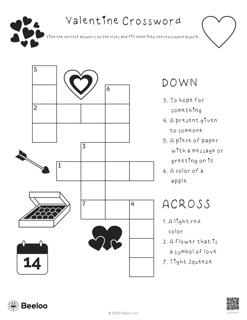 Valentine-Themed Crossword Puzzles • Beeloo Printable Crafts And intended for Valentine Crossword Puzzles Printable