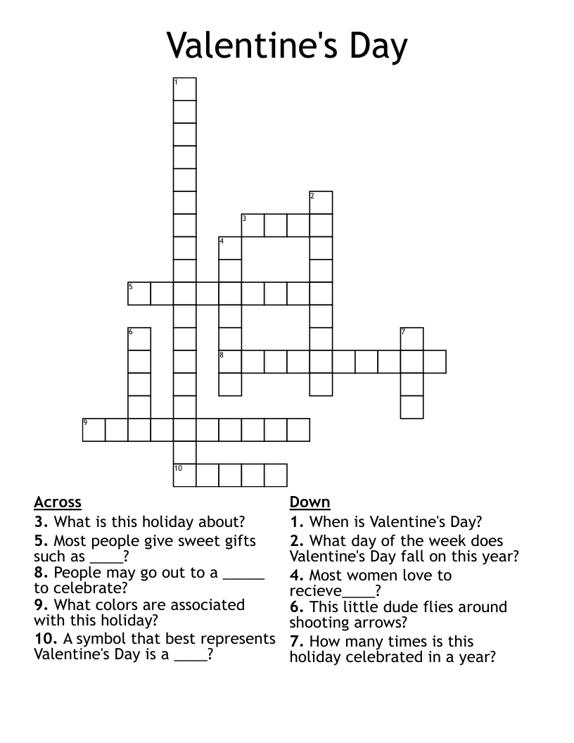 Valentine&amp;#039;S Day Crossword - Wordmint for Valentine&amp;amp;#039;s Day Crossword Puzzles Printable