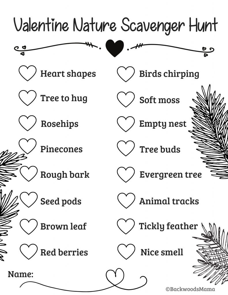 Valentine&amp;#039;S Day Nature Scavenger Hunt (+ Free Printable for Free Printable Valentine Scavenger Hunt
