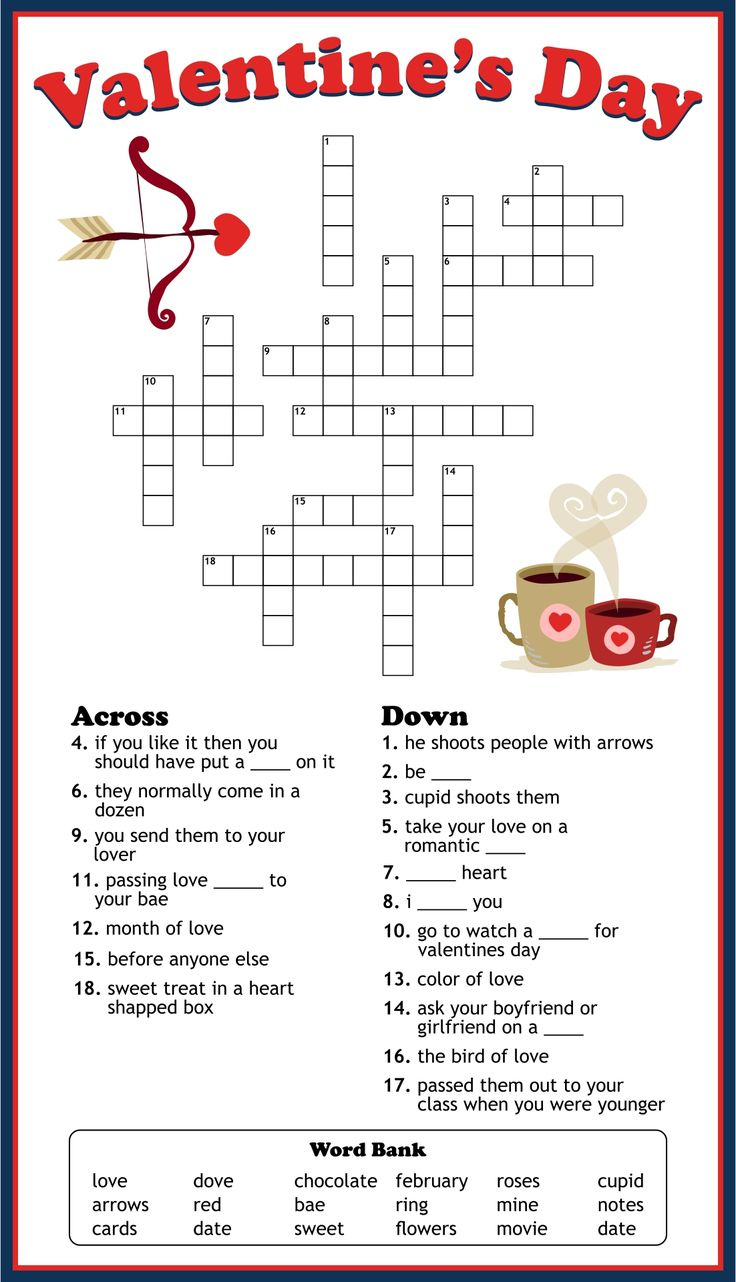 Valentine&amp;#039;S Day Puzzles - 10 Free Pdf Printables | Printablee with Printable Valentine Crossword Puzzles