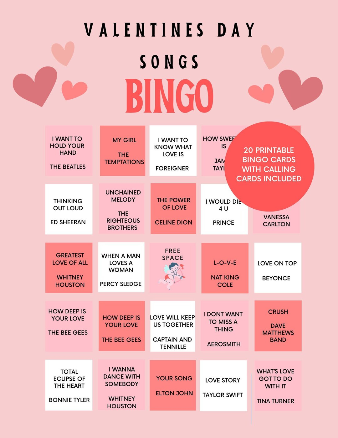 Valentines Day Songs Bingo Cards - Etsy pertaining to Valentines Day Bingo Card