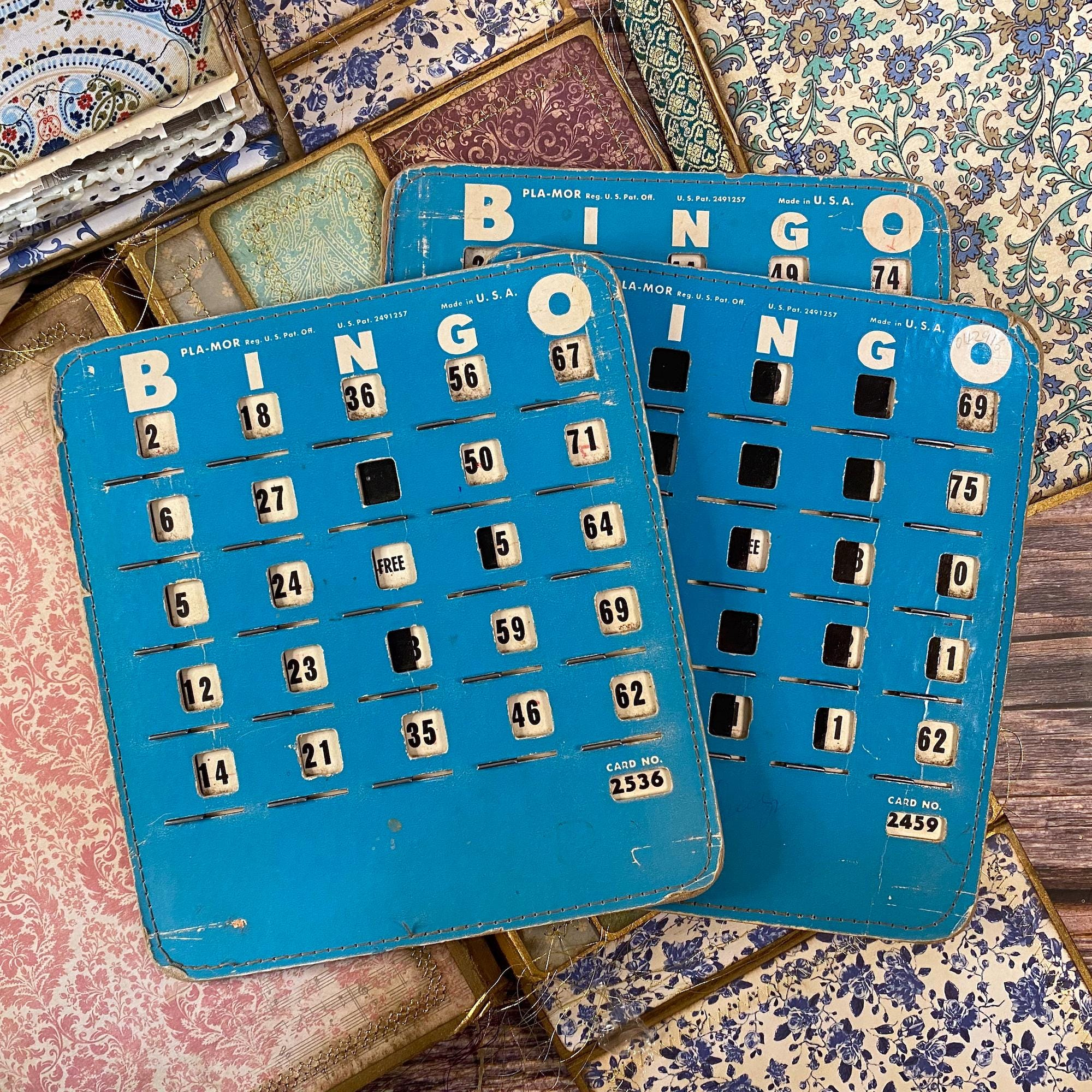 Vintage Bingo Cards Shutter Slide With Stitched Edges | Cyan Blue inside Bingo Cards With Slides