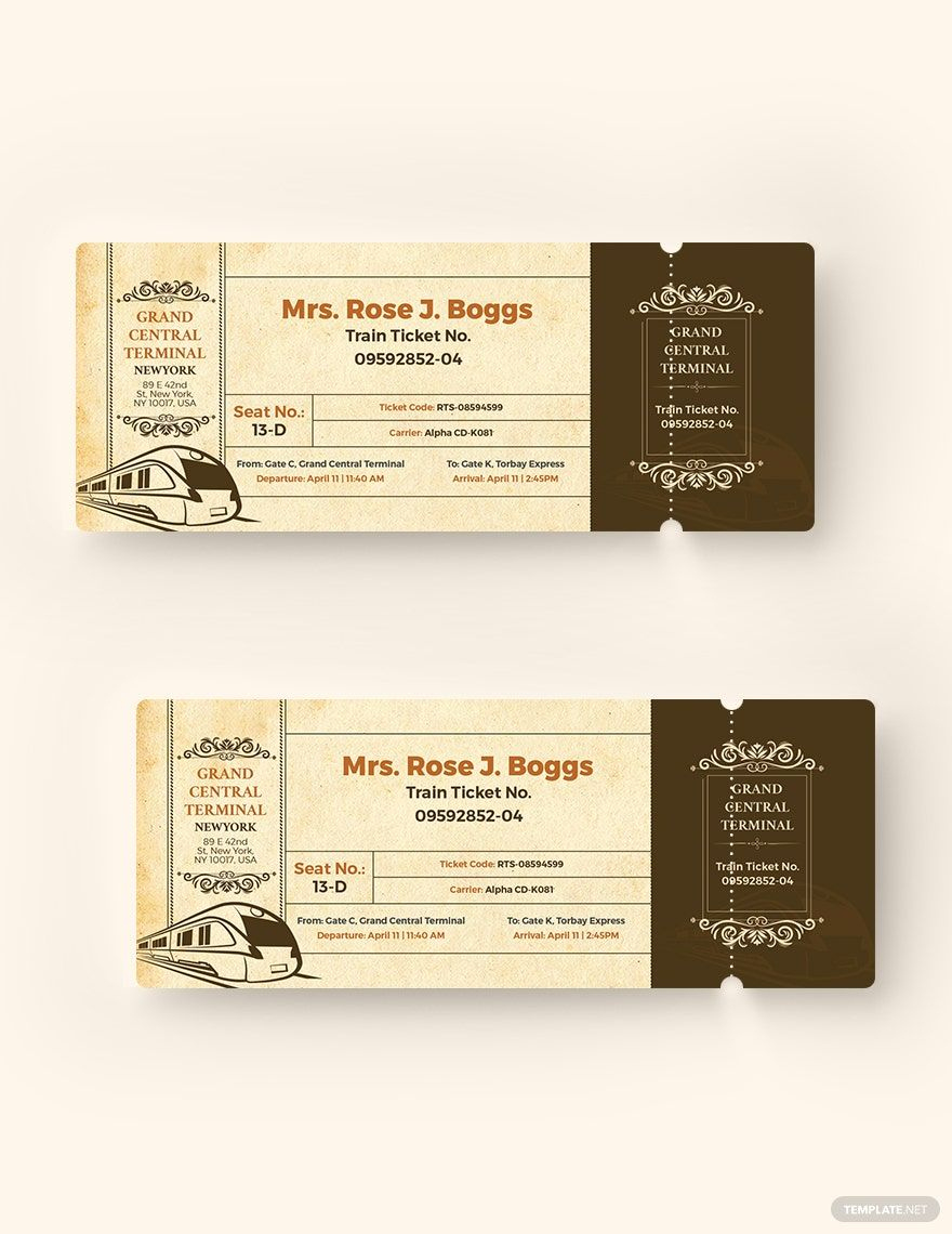 Vintage Train Ticket Template In Word, Pages, Publisher with Free Printable Vintage Train Ticket Template