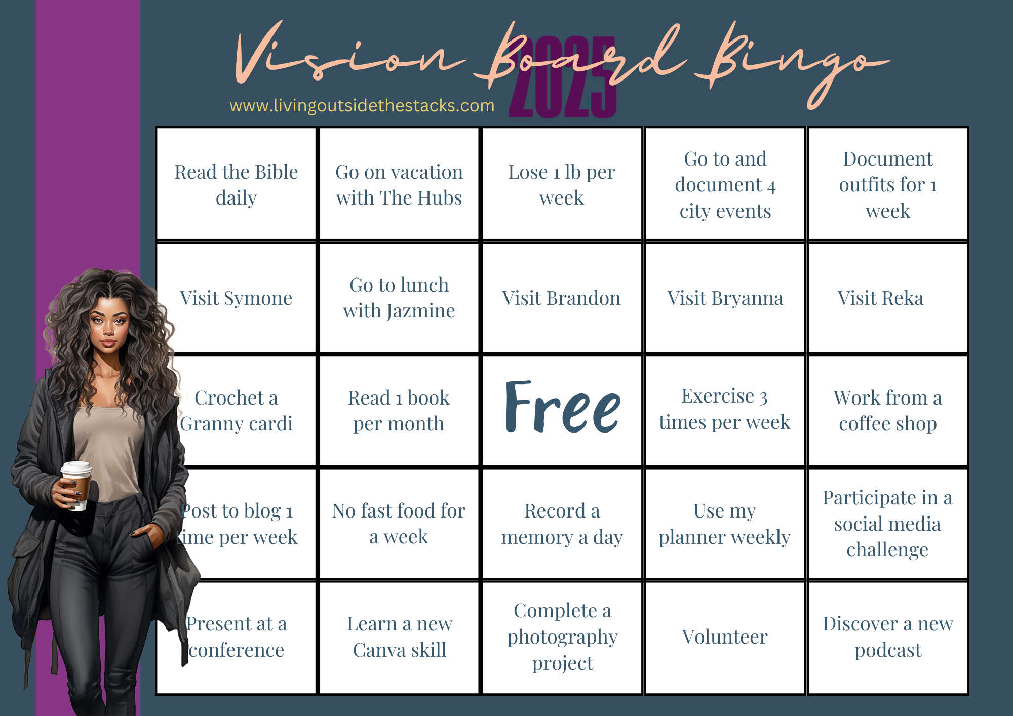 Vision Board Bingo: 2025 Goal Setting – Living Outside The Stacks with regard to Vision Board Bingo Card