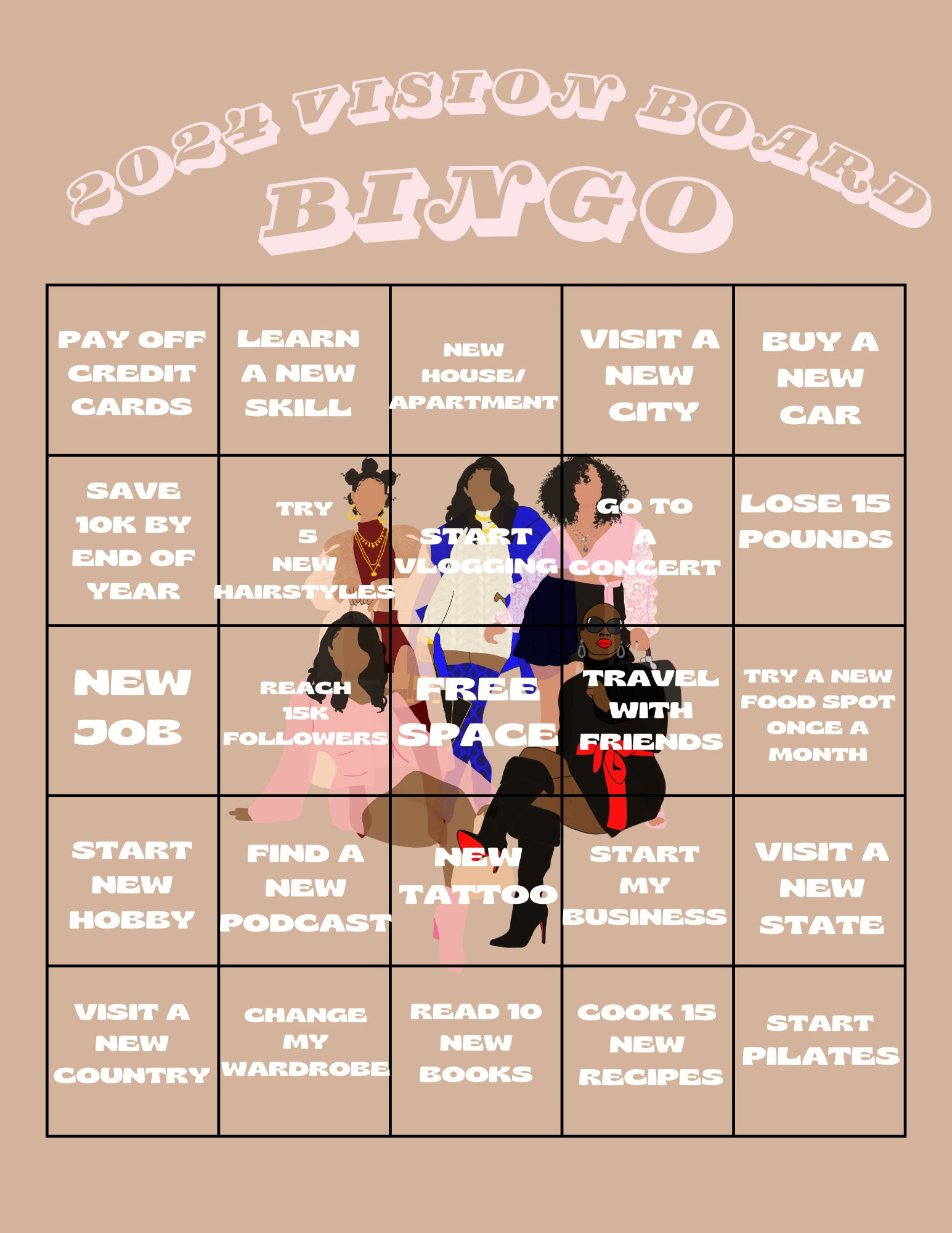 Vision Board Bingo Template, 2025 Digital Download Bingo Game inside 2025 Bingo Card Ideas