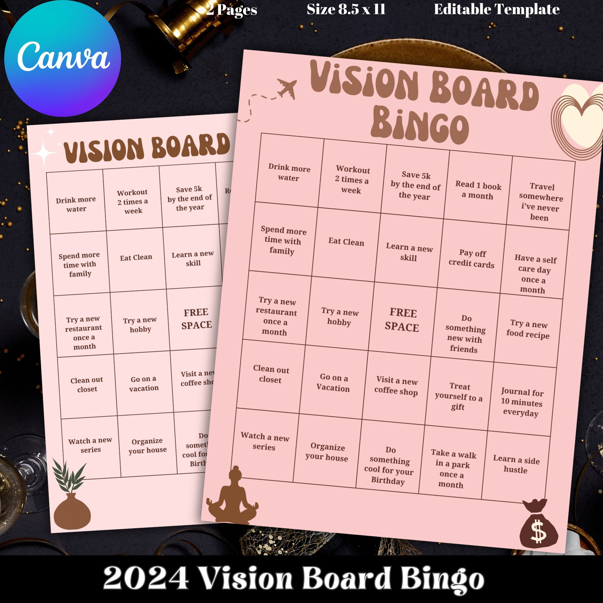 Vision Board Bingo Vorlage, 2024 Persönliche Ziele Bingospiel, Ästhetisches Vision Board Zum Ausdrucken, Vision Board Aktivität, Vision Board Party intended for Vision Board Bingo Card