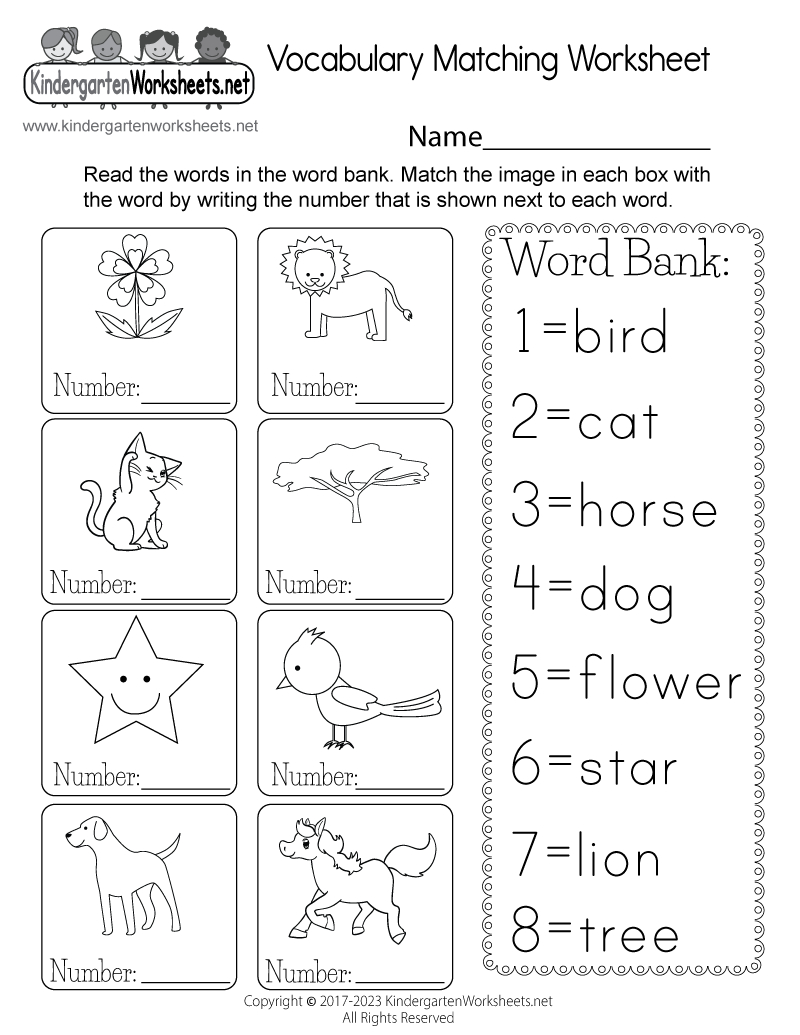 Vocabulary Matching Worksheet - Free Printable, Digital, &amp;amp; Pdf regarding Vocabulary Printable Worksheets For Kids