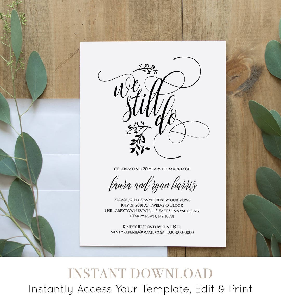 Vow Renewal Invitation Template, Printable, We Still Do, Instant Download, Wedding Anniversary, Renew Vow, Editable Template, Diy #020-106Vr - Etsy inside Free Printable Wedding Vow Renewal Invitations