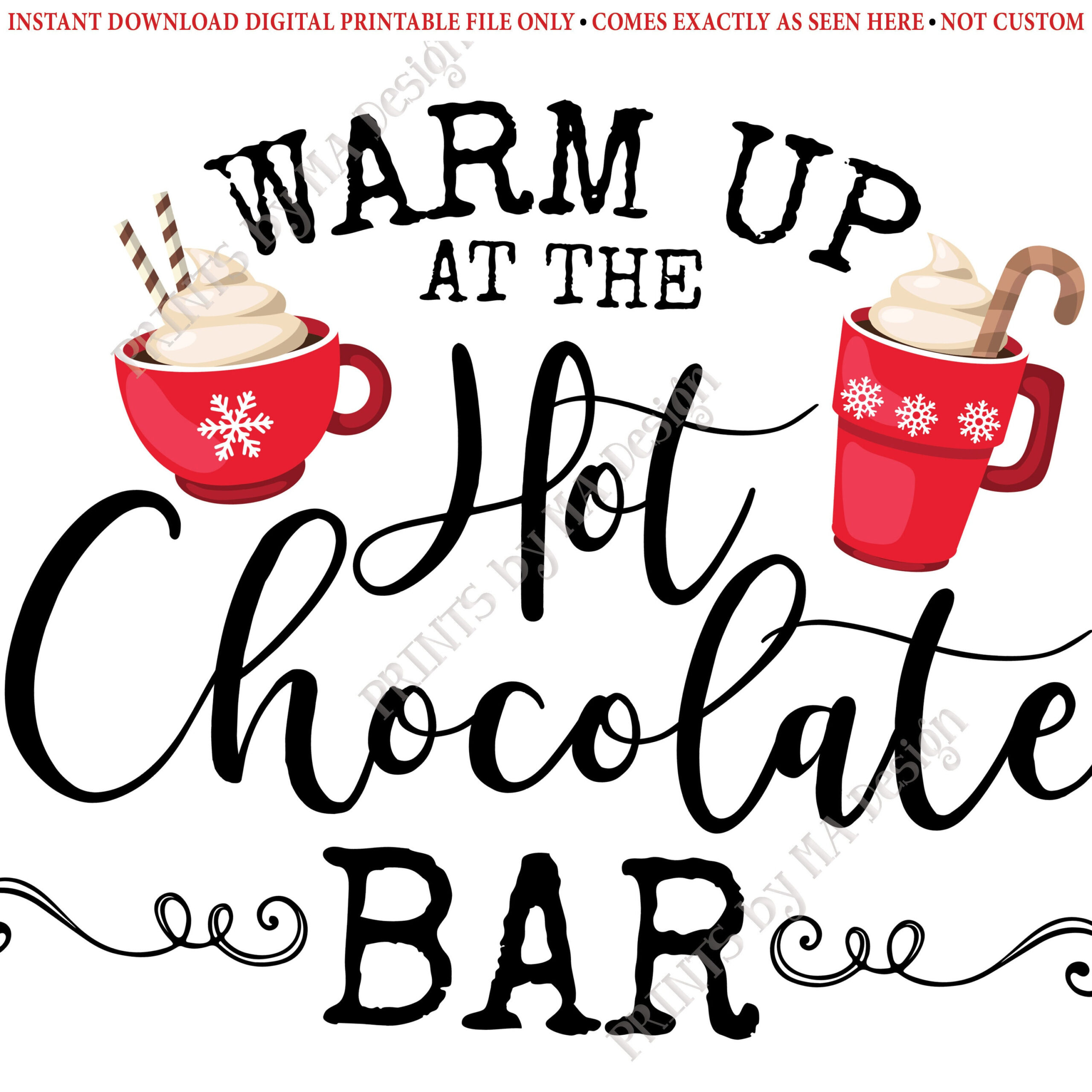 Warm Up At The Hot Chocolate Bar Sign, Holiday Party Hot Cocoa within Printable Hot Chocolate Bar Sign