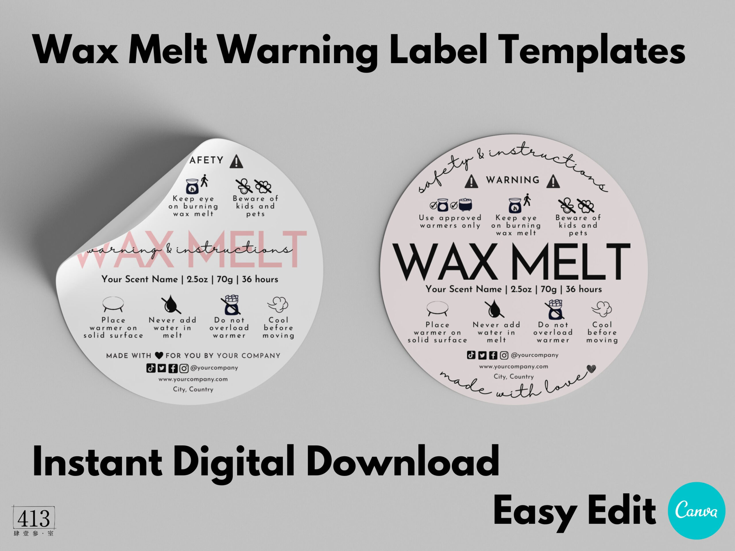 Wax Melt Warning Label Template, Wax Melt Safety Label Canva inside Free Printable Wax Melt Labels