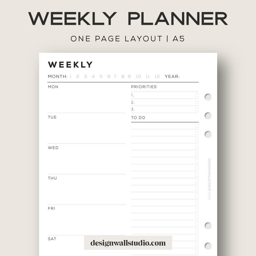 Weekly Planner - Printable Insert (A5) – Free Download | One Page Layout within Free Printable A5 Planner