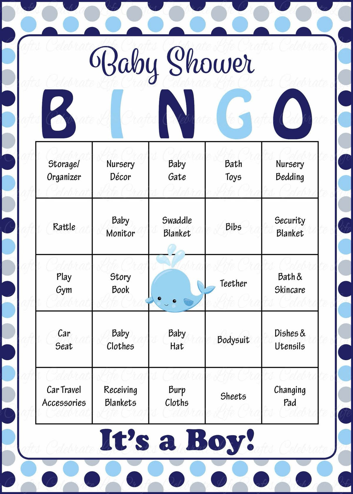 Whale Baby Bingo Cards - Printable Download - Prefilled - Baby throughout Baby Bingo Game Card