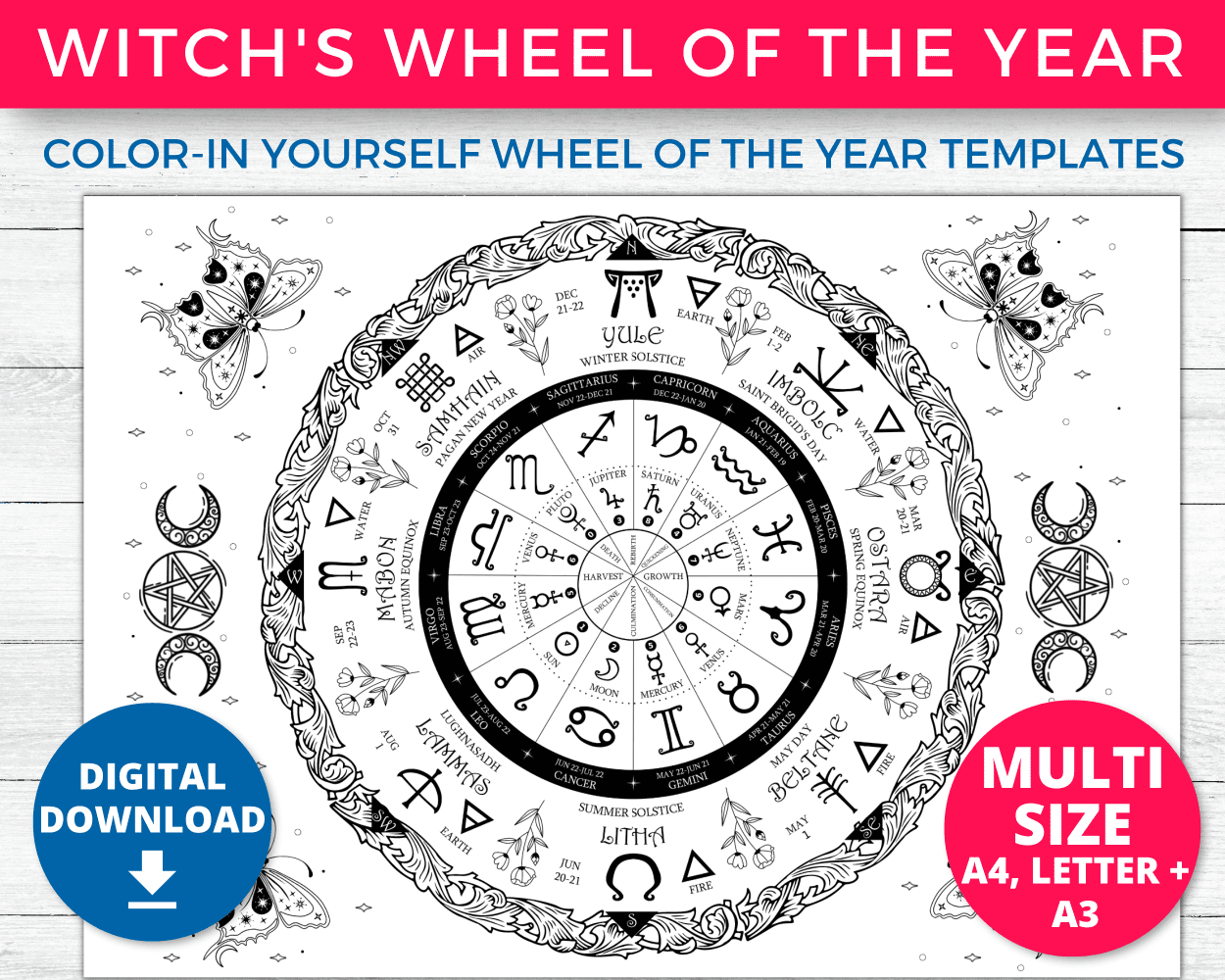 Wheel Of The Year Coloring Pages | Printable Grimoire Pages For throughout Printable Wheel of the Year
