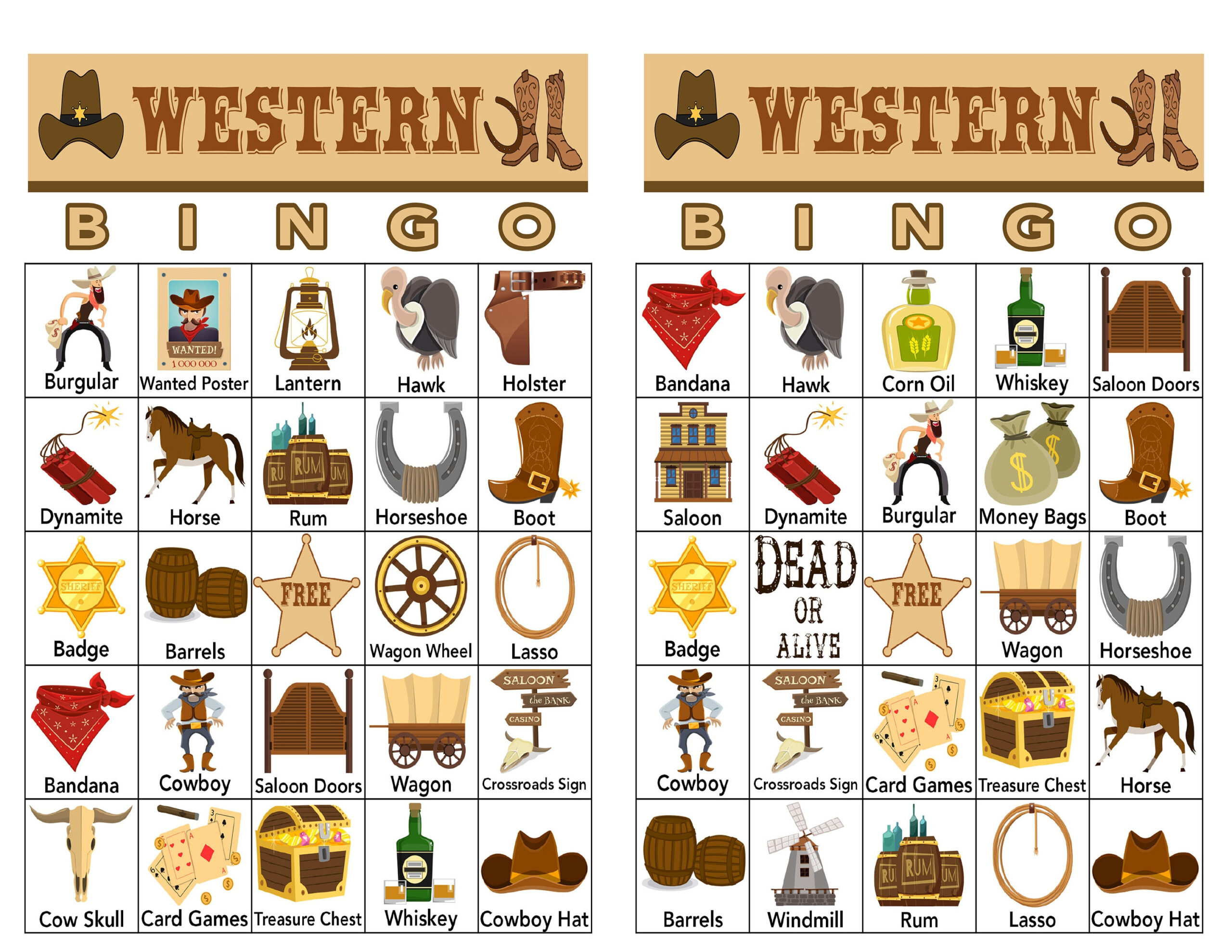 Wild West, Western, 5X5 Bingo Printable Pdfs, Digital Download throughout Cowboy Bingo Printable Cards Free