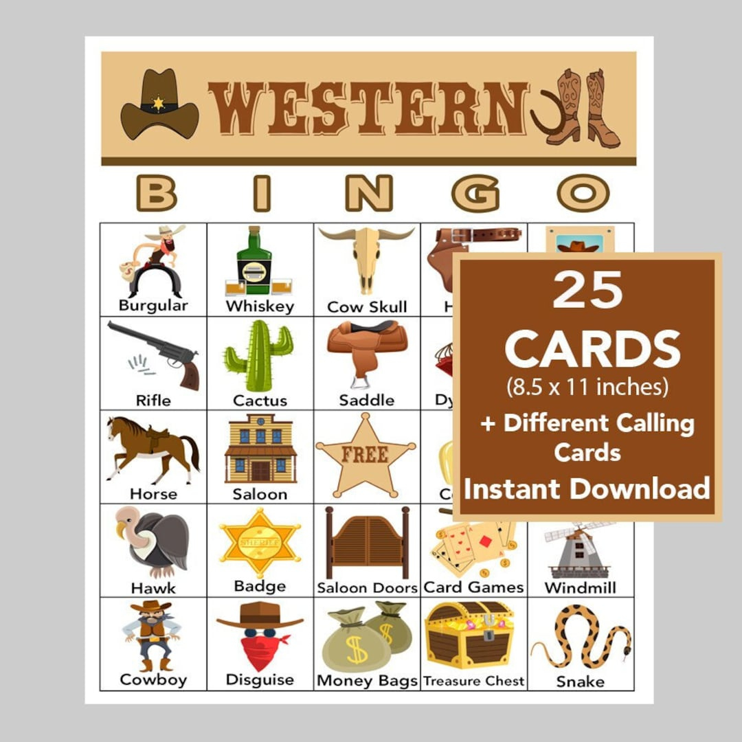 Wild West, Western, Bingo Printable Pdfs, Digital Download, Call throughout Cowboy Bingo Printable Cards Free
