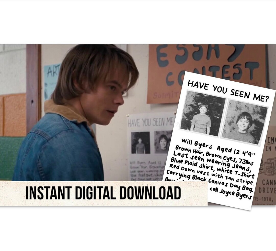 Will Byers Missing Poster - Stranger Things Instant Digital for Have You Seen Me Will Byers Printable