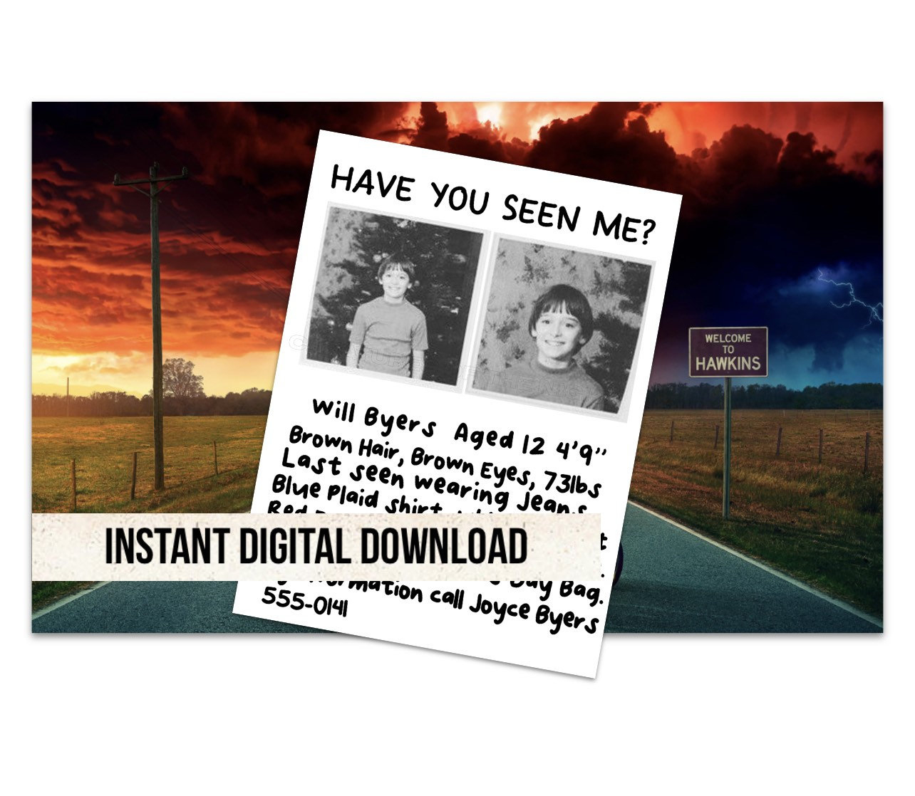 Will Byers Missing Poster - Stranger Things Instant Digital with regard to Have You Seen Me Will Byers Printable