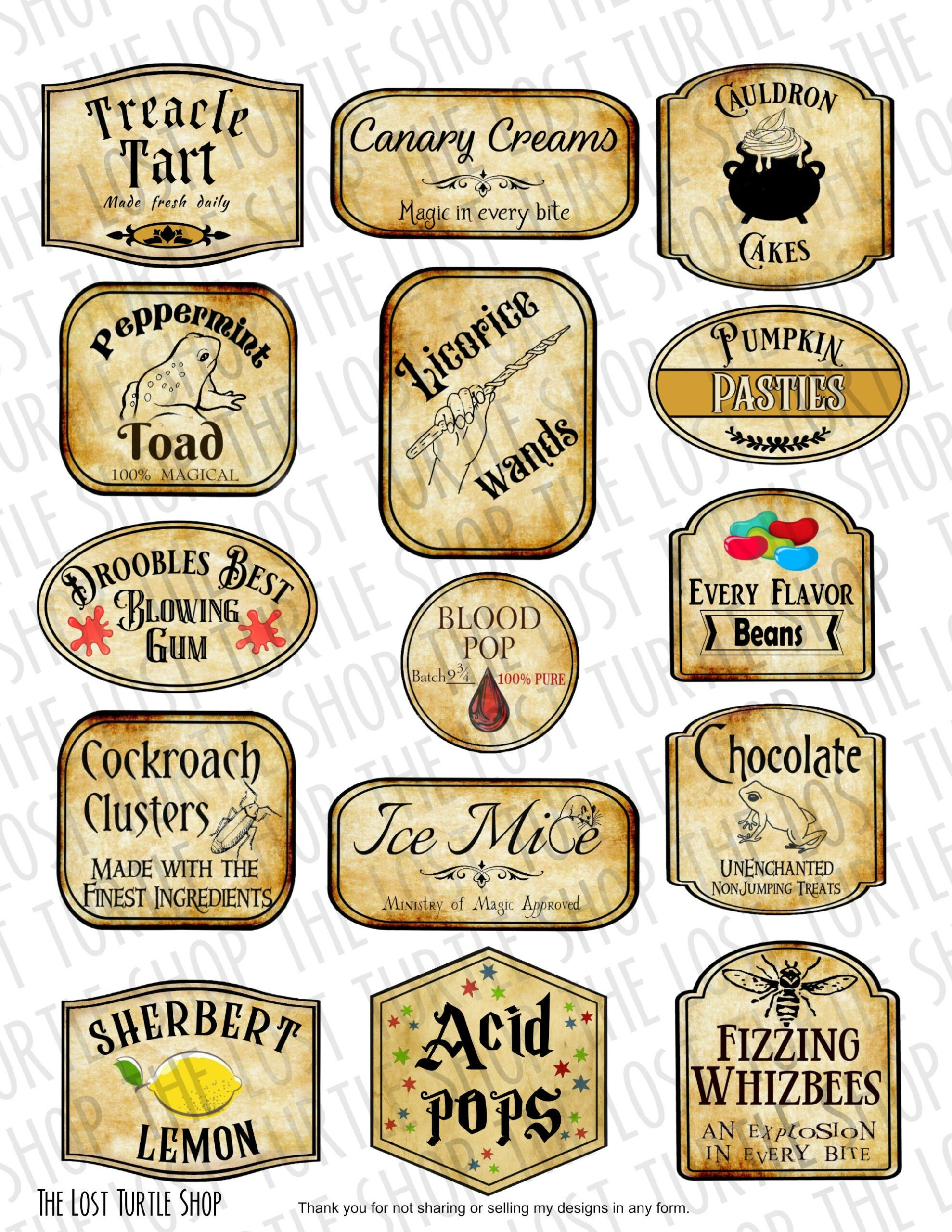 Wizard Treat Labels, Party Food Tags, Wizard Party Supplies regarding Free Printable Harry Potter Food Labels